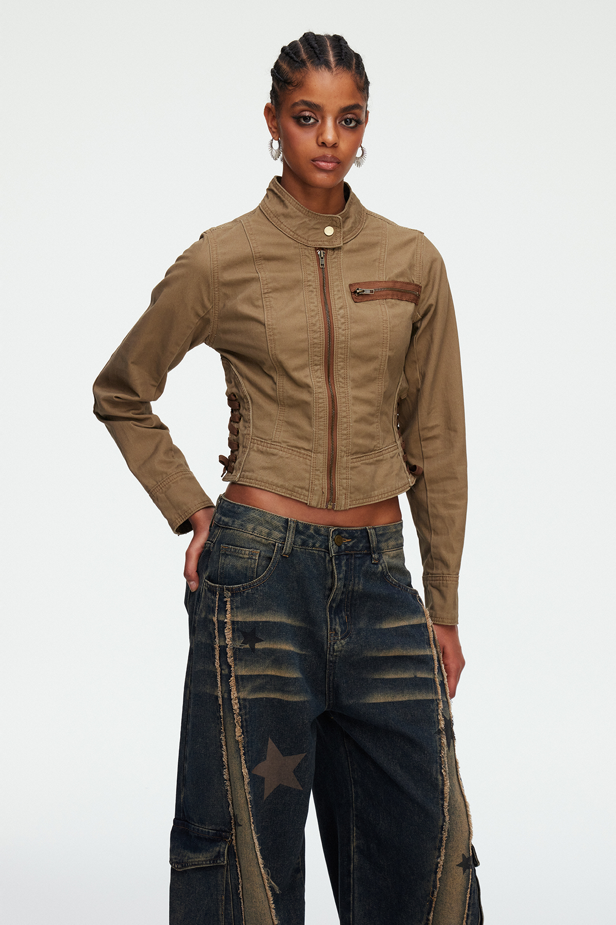 Mae Lace Up Denim Jacket