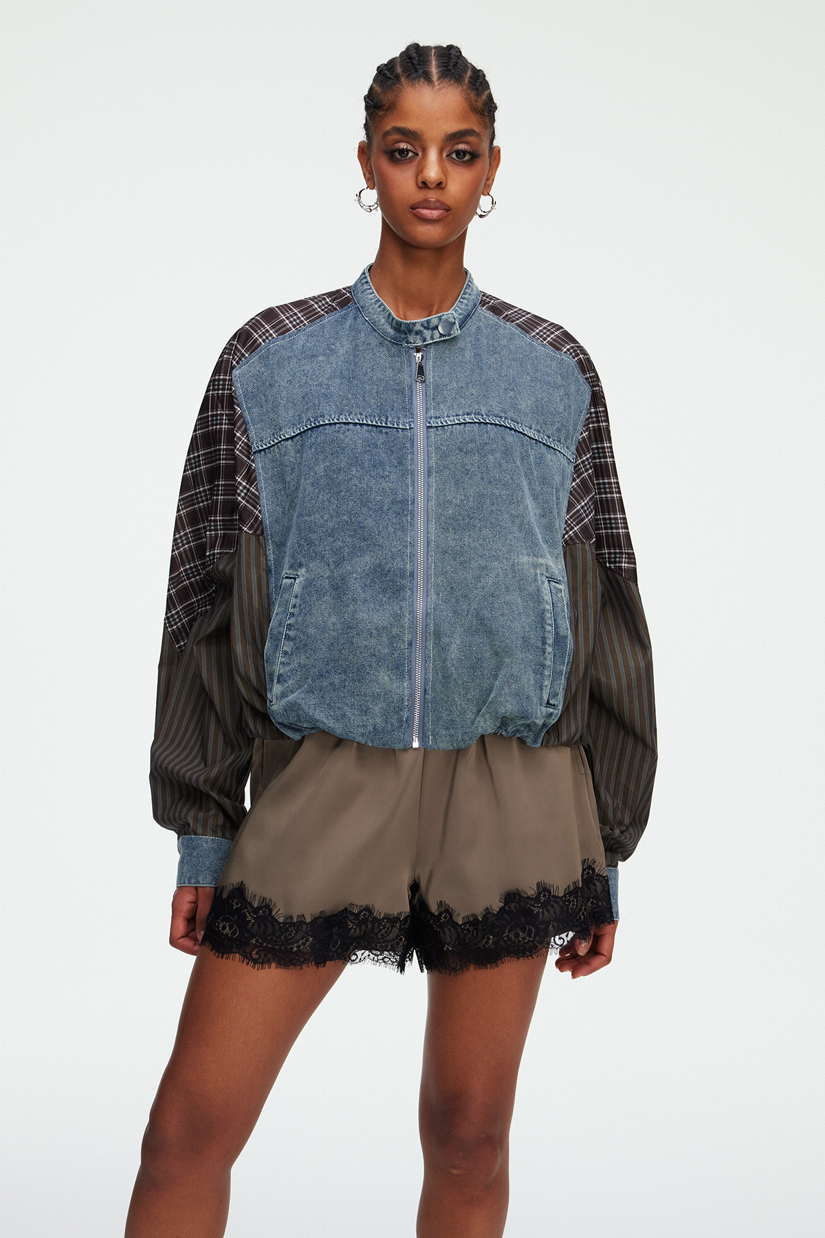 Maegan Stripe Denim Jacket In Blue