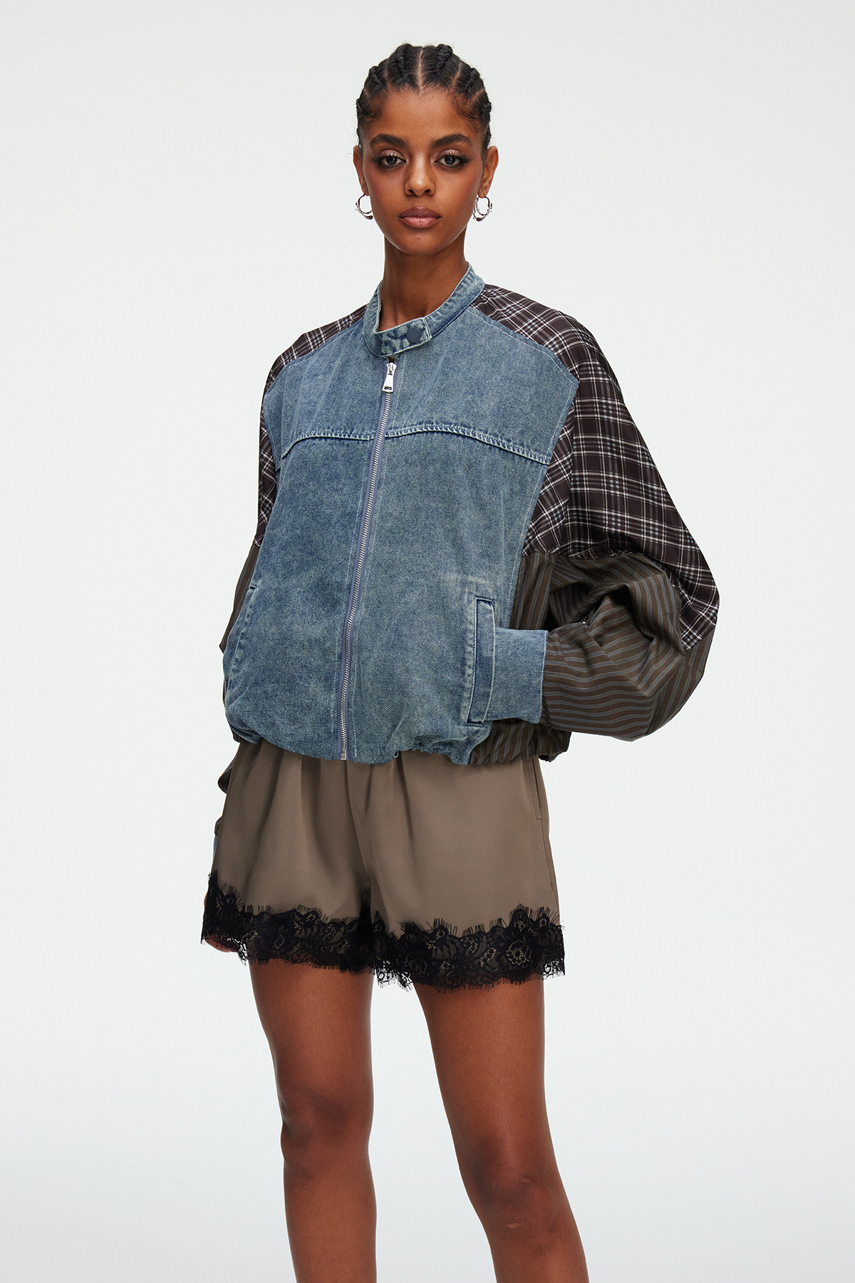 Maegan Stripe Denim Jacket In Blue