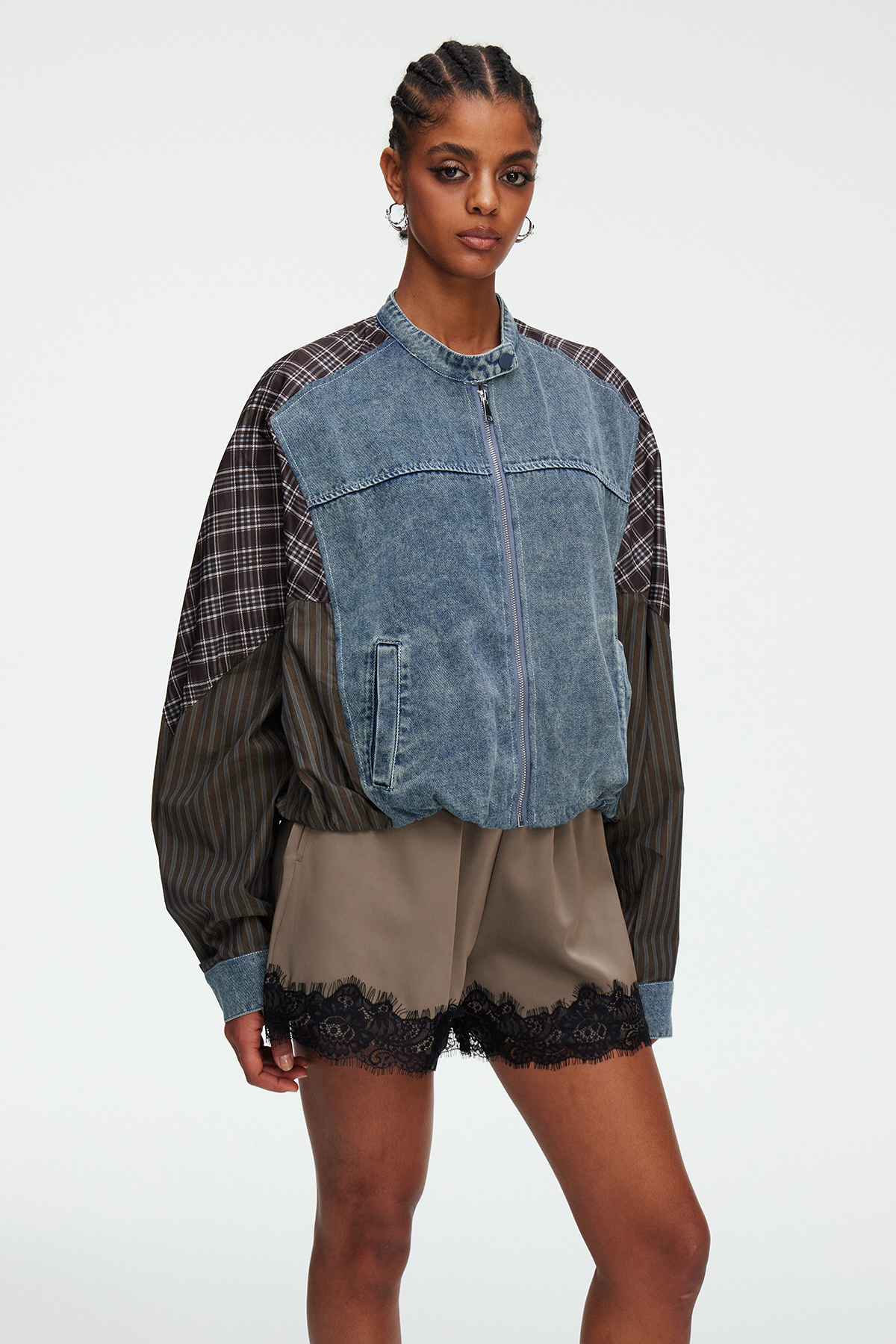 Maegan Stripe Denim Jacket In Blue