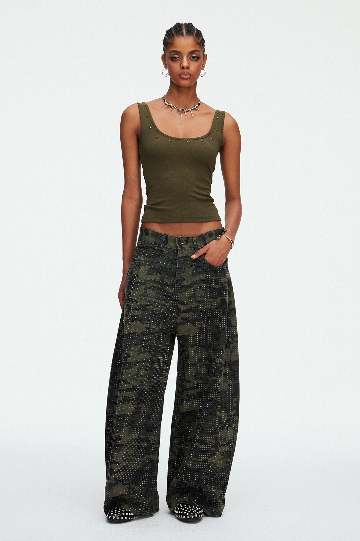 Mael Camouflage Rhinestone Jeans