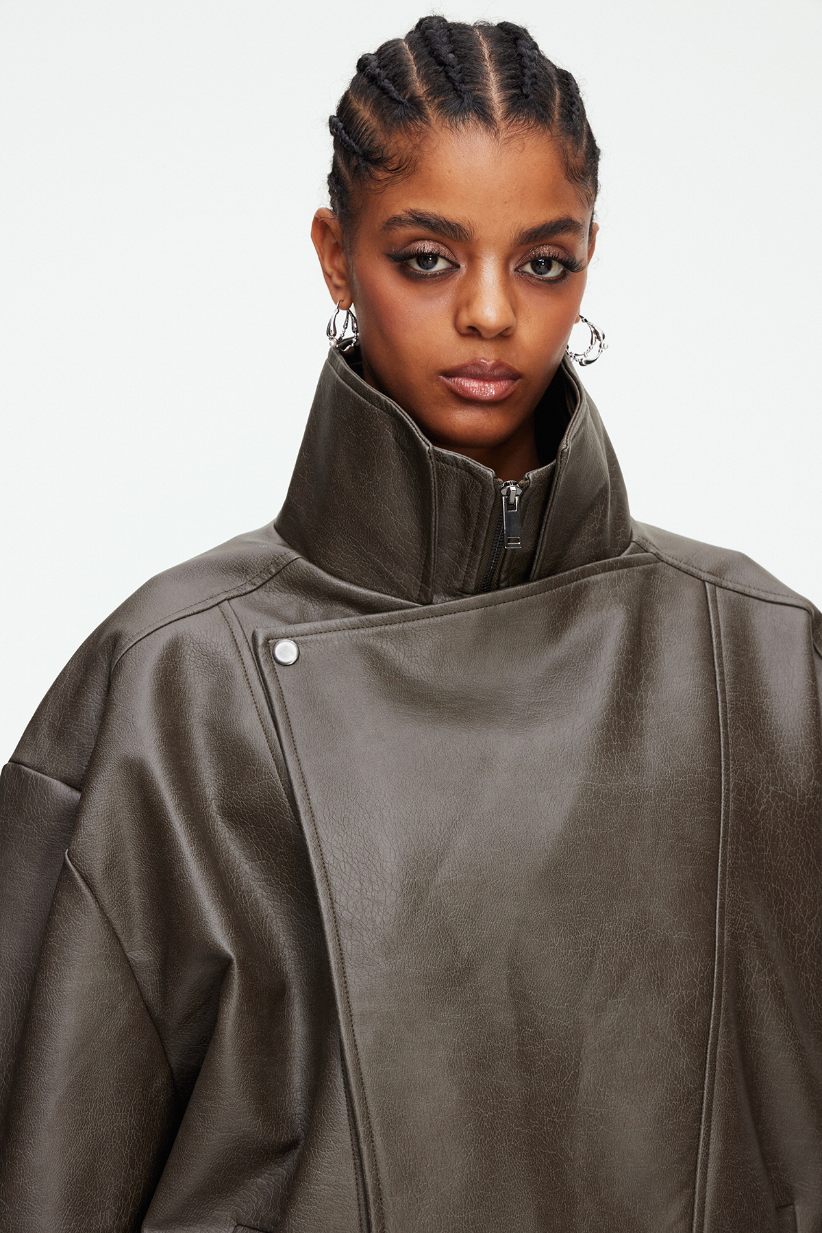 Maela Funnel Neck Leather Jacket