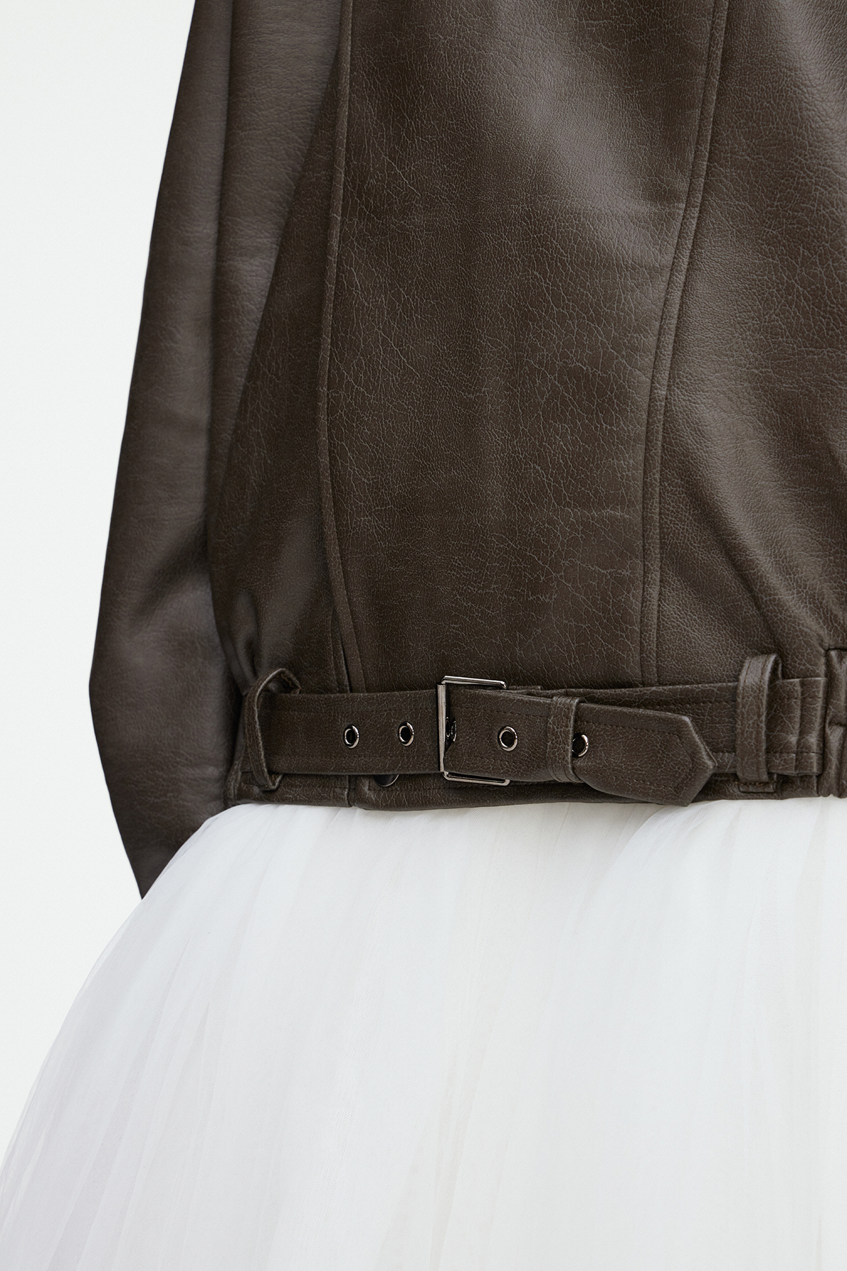 Maela Funnel Neck Leather Jacket