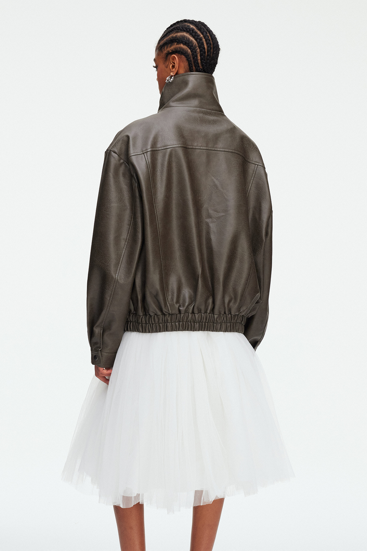 Maela Funnel Neck Leather Jacket