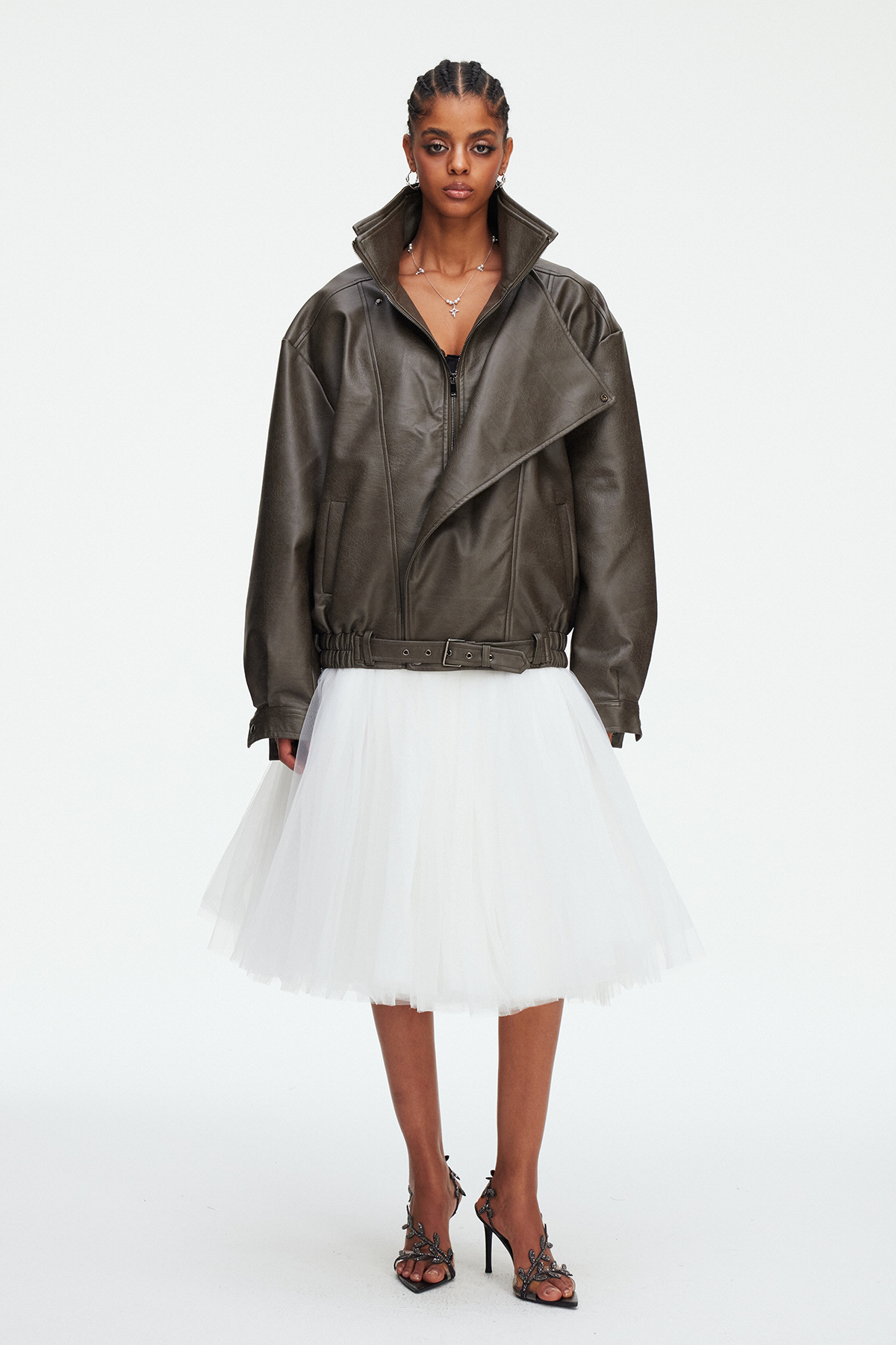 Maela Funnel Neck Leather Jacket