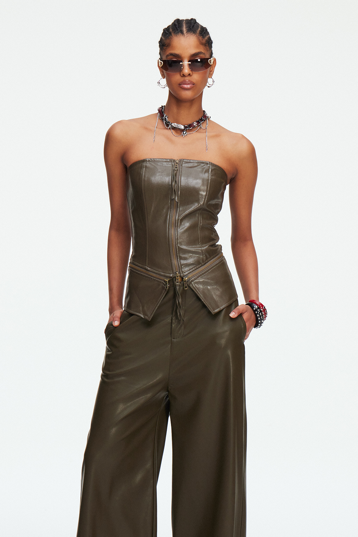 Maelgwn Strapless Leather Pants Set