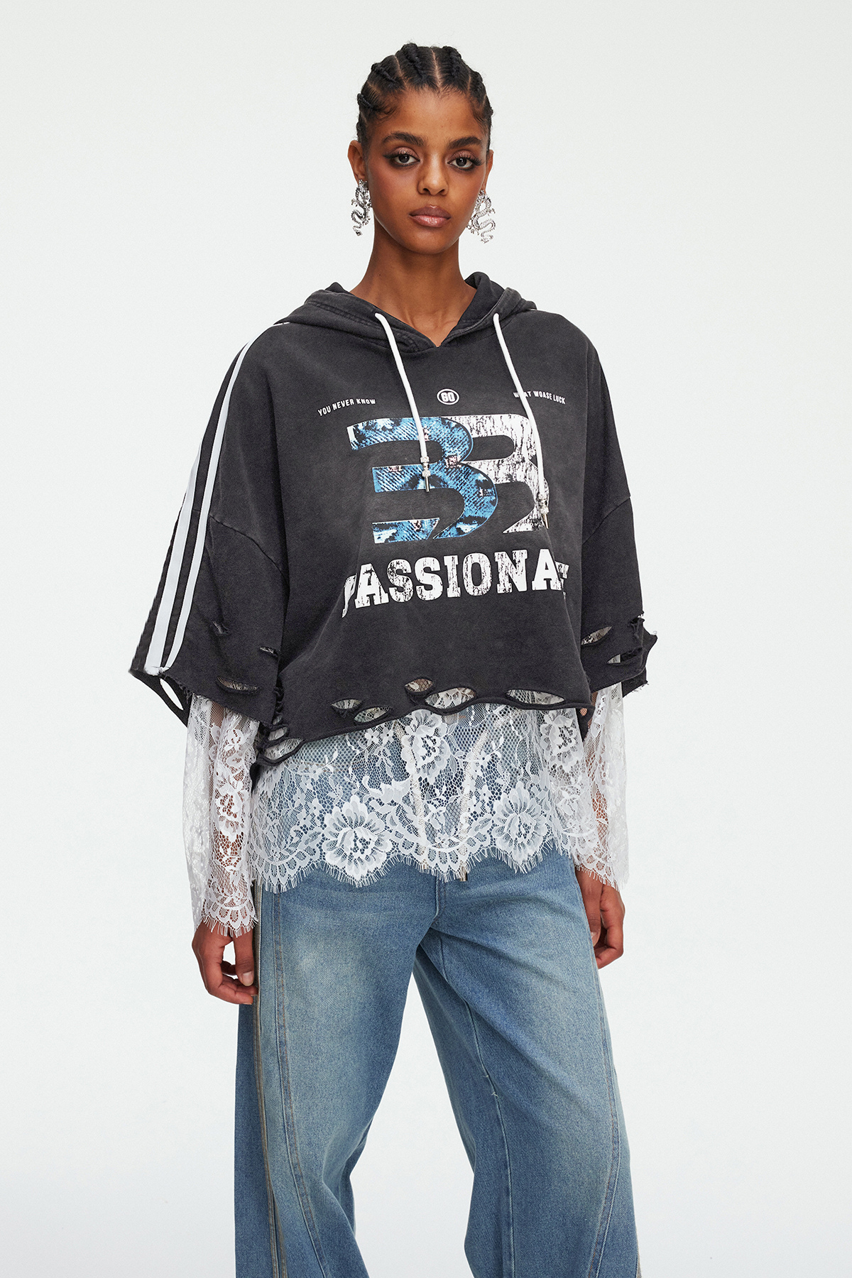 Magaly Lace Print Top In Black