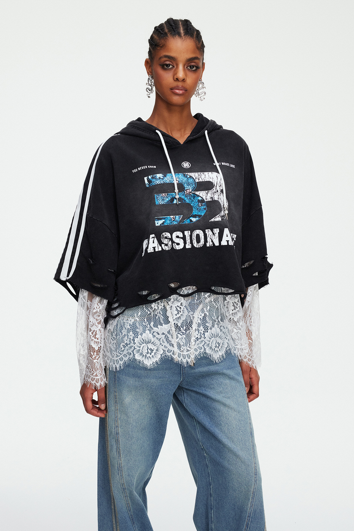 Magaly Lace Print Top In Black