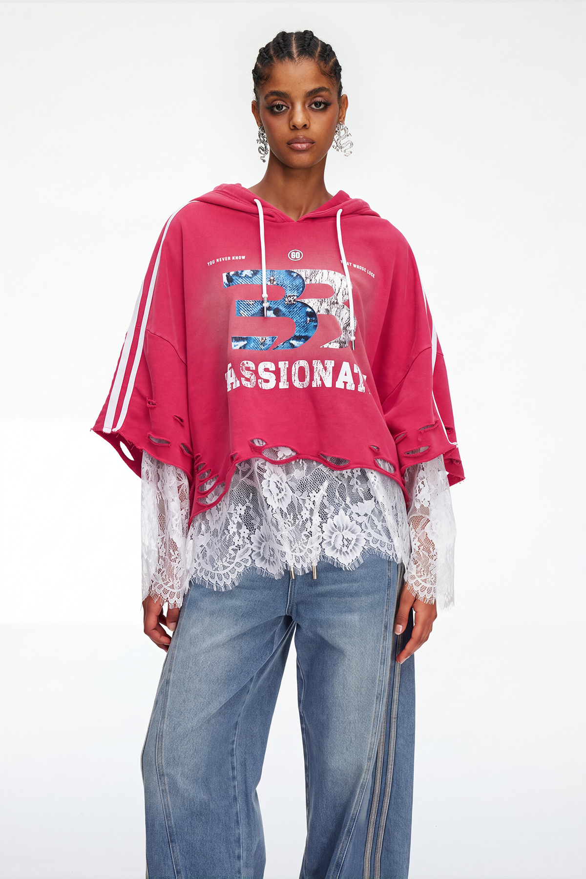 Magaly Lace Print Top In Red