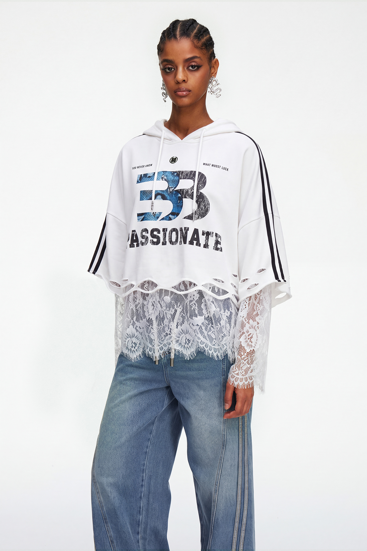 Magaly Lace Print Top In White