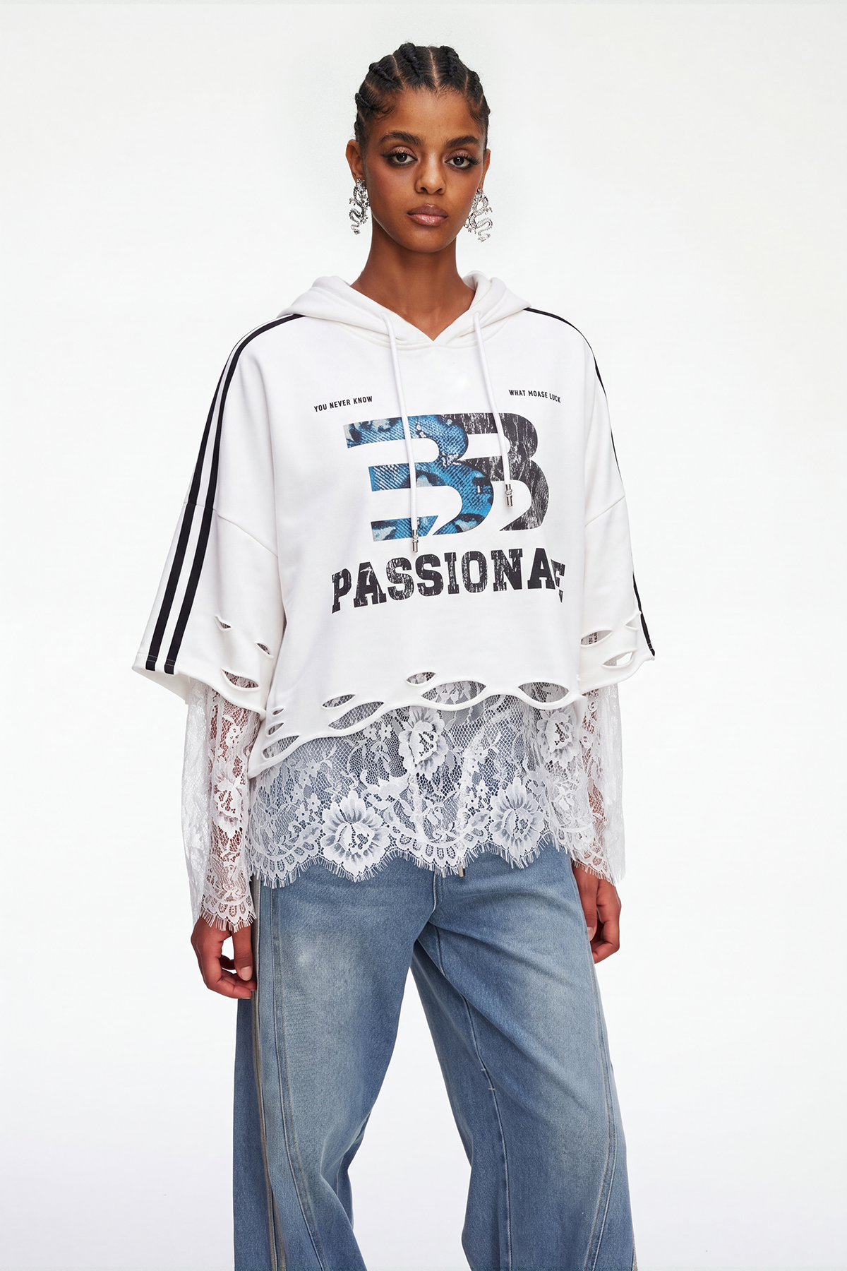 Magaly Lace Print Top In White