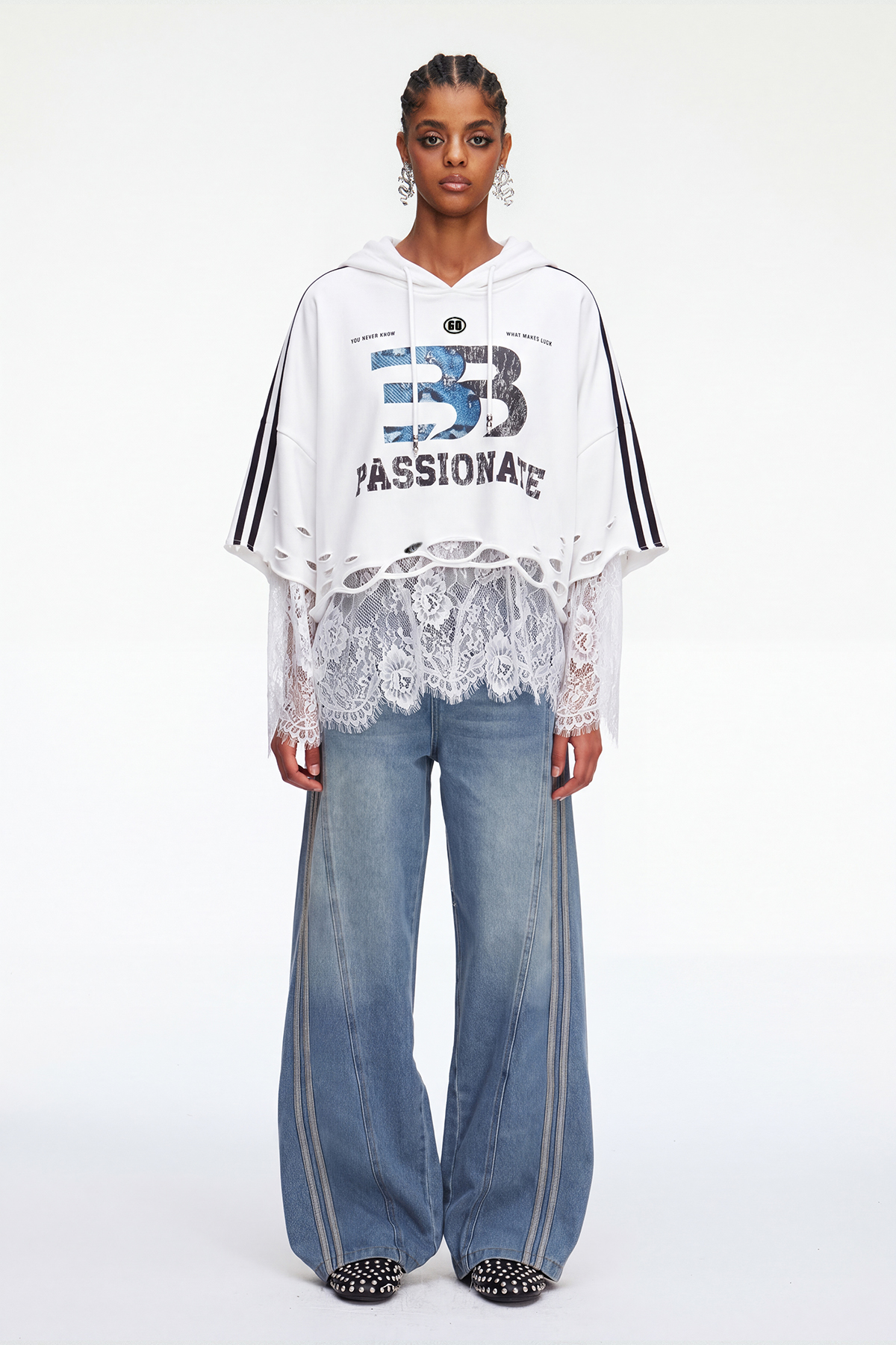 Magaly Lace Print Top In White