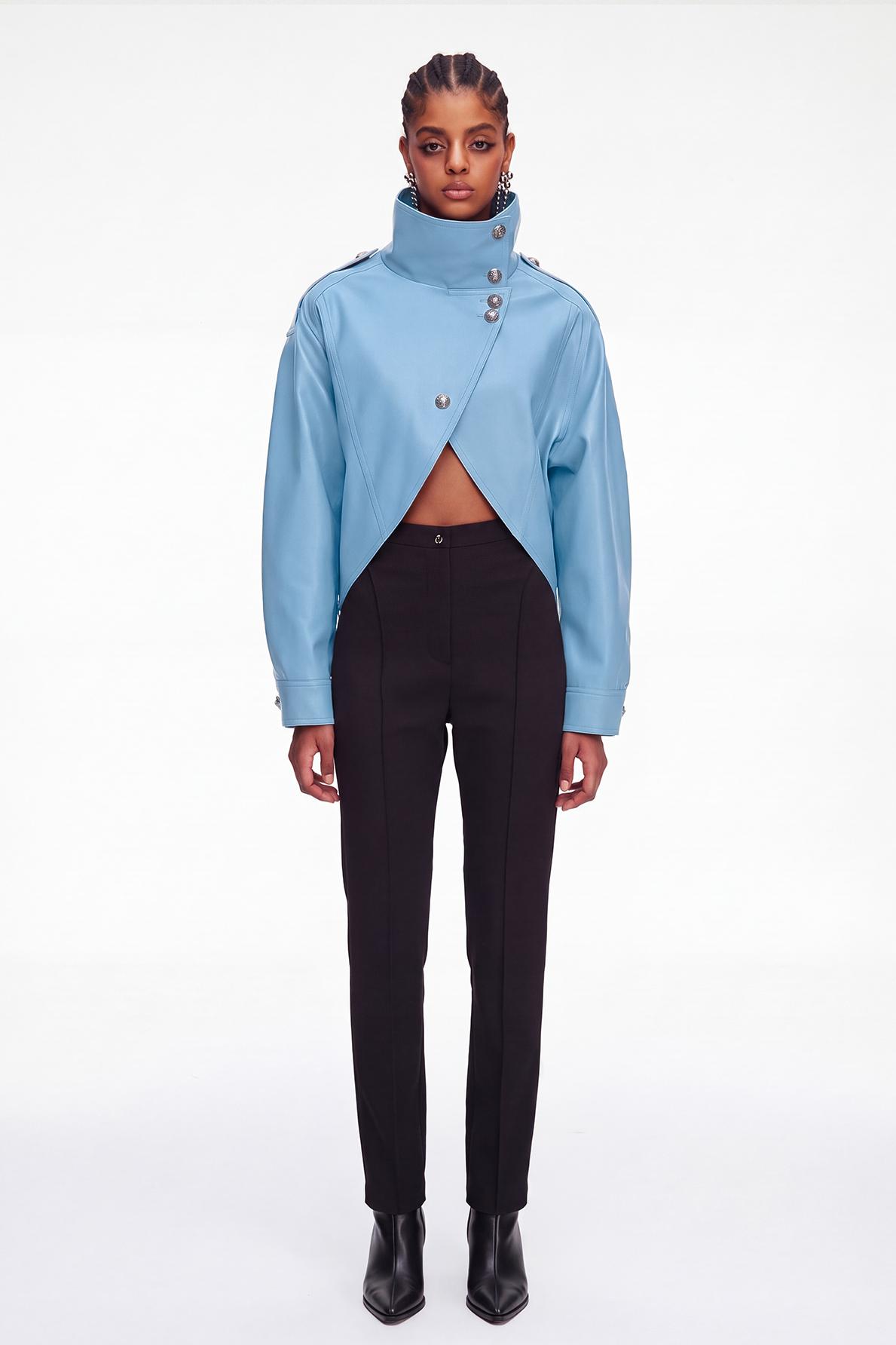 Magdalen Crop Leather Jacket In Blue