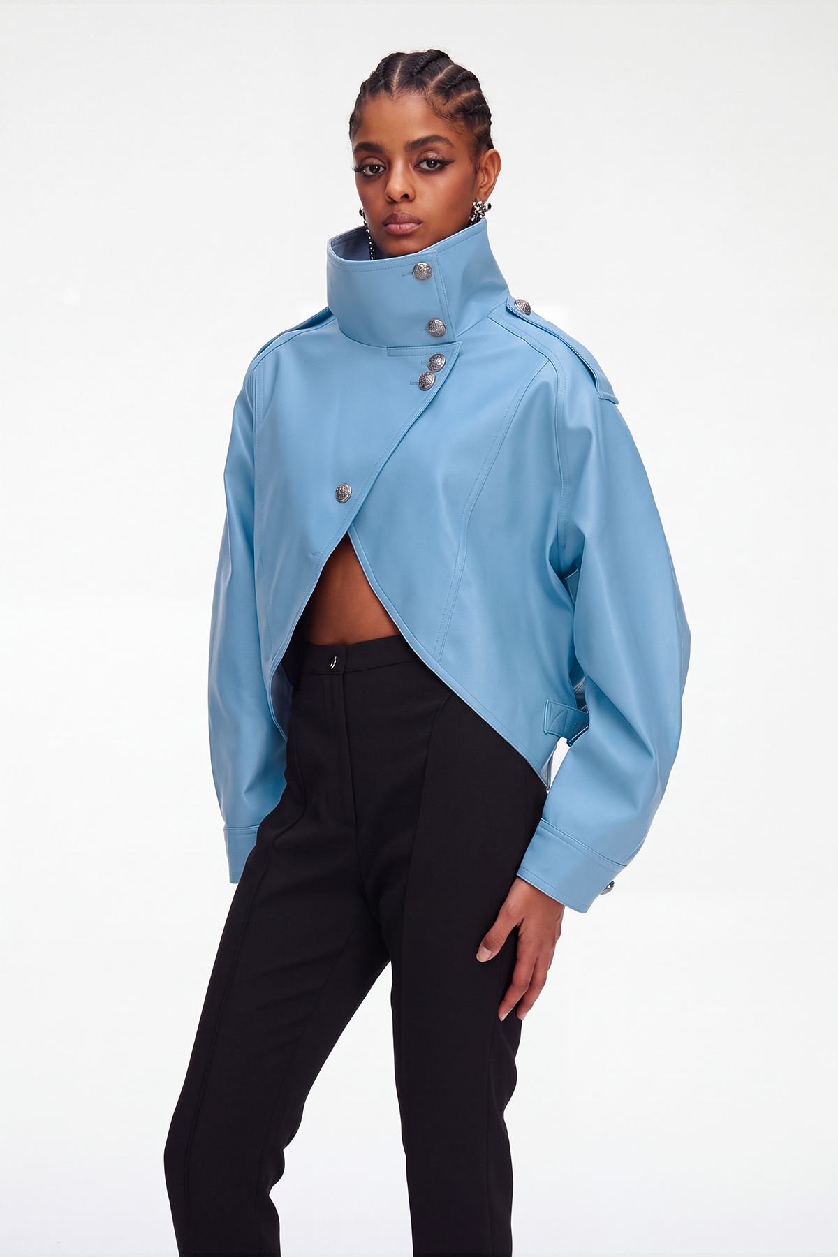 Magdalen Crop Leather Jacket In Blue