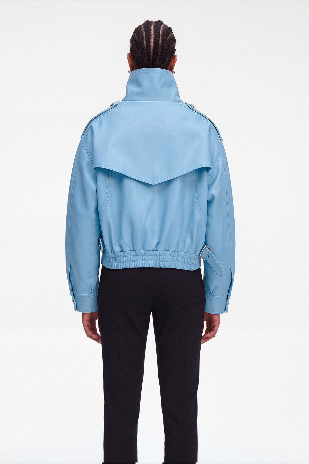 Magdalen Crop Leather Jacket In Blue
