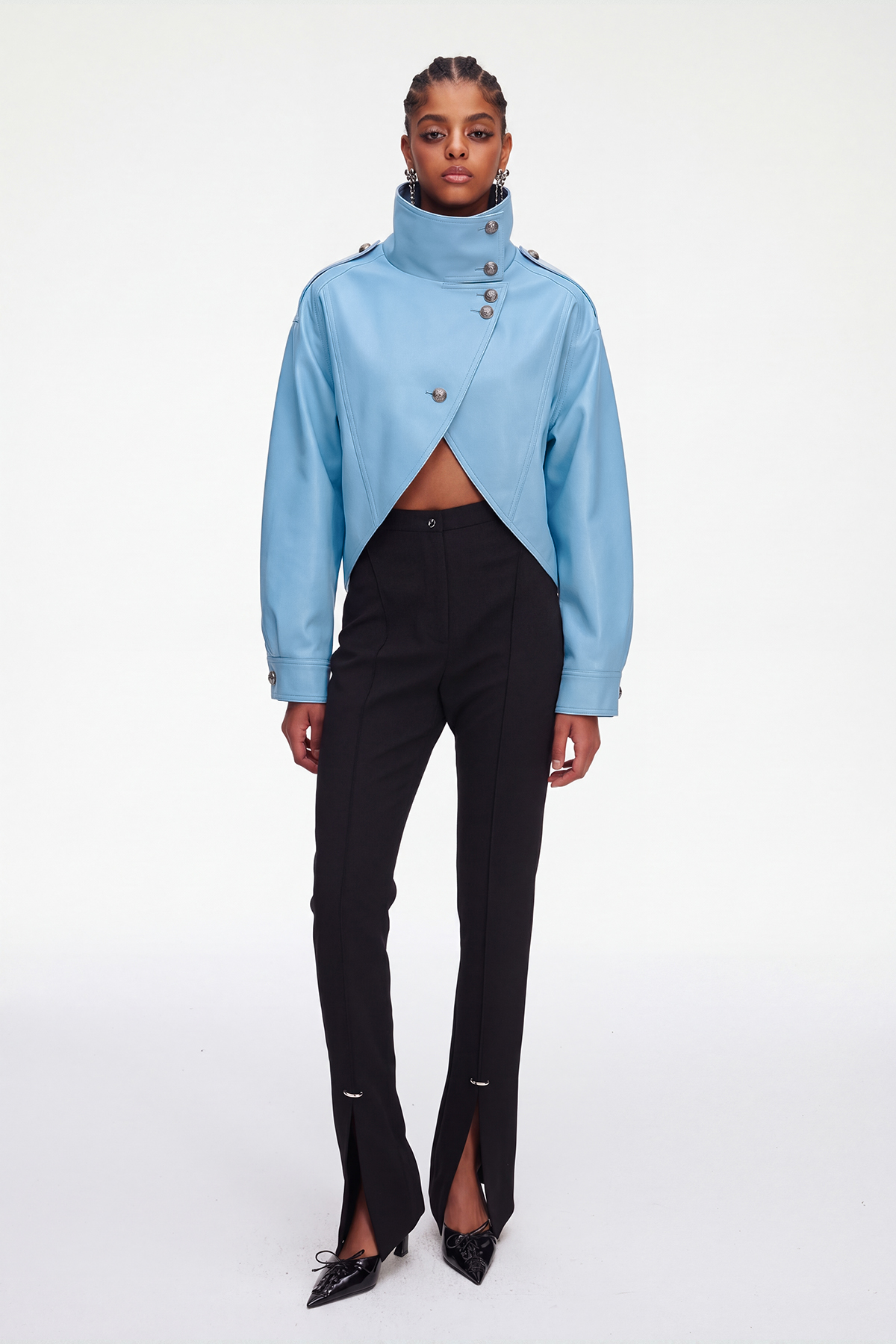 Magdalen Crop Leather Jacket In Blue