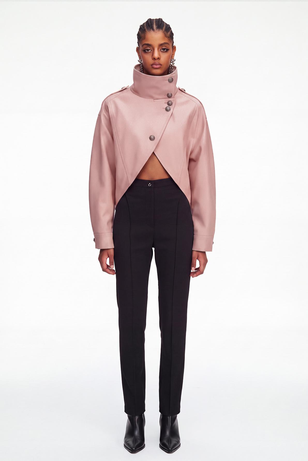 Magdalen Crop Leather Jacket In Pink