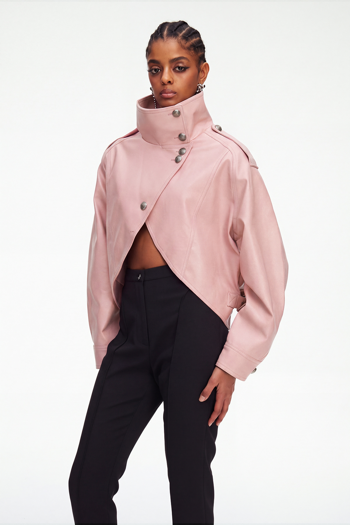 Magdalen Crop Leather Jacket In Pink
