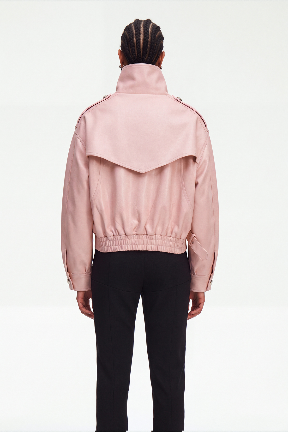 Magdalen Crop Leather Jacket In Pink