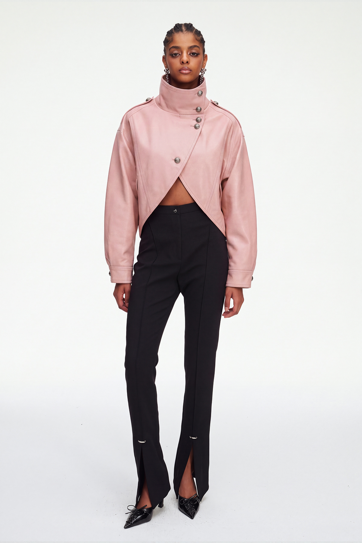 Magdalen Crop Leather Jacket In Pink