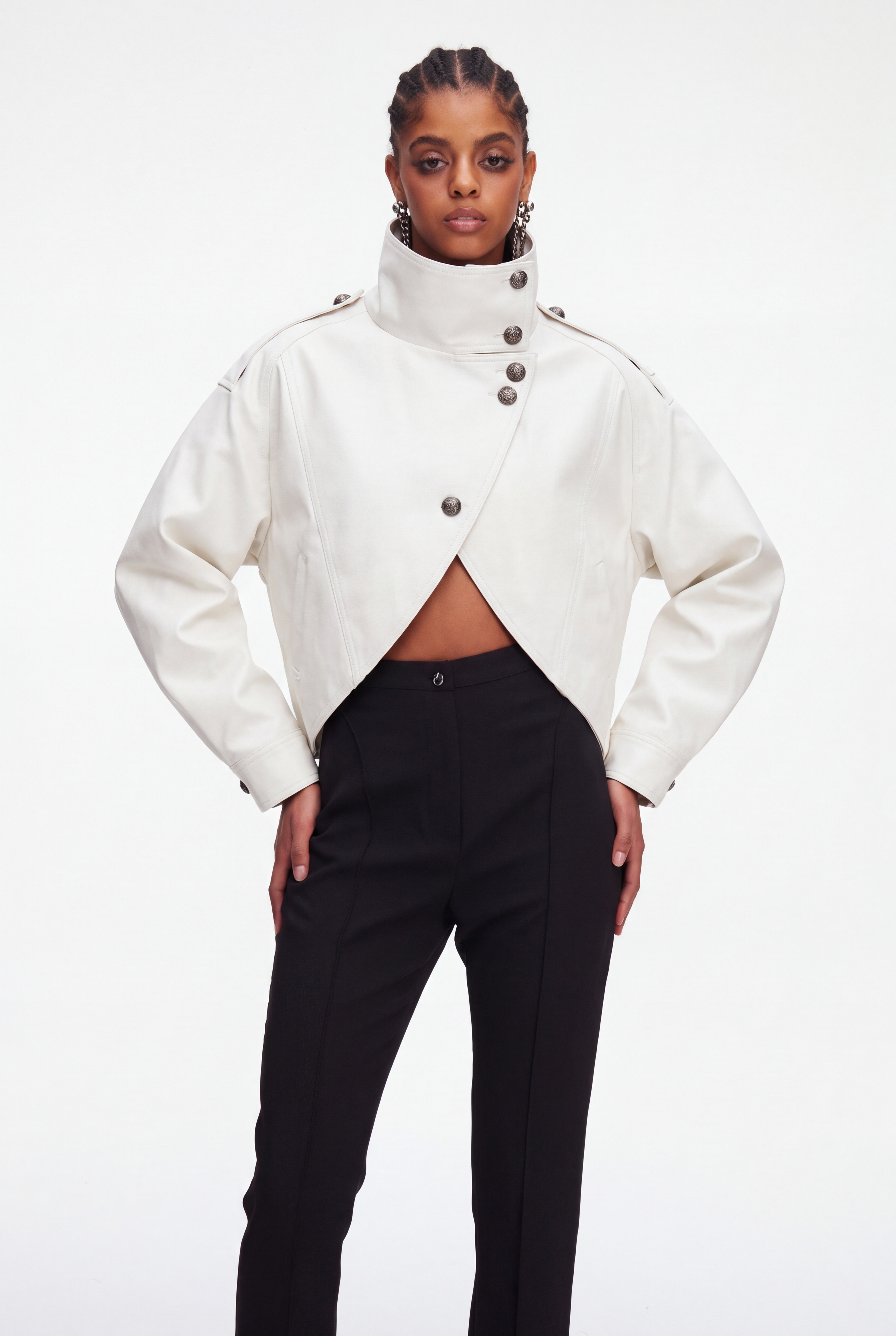 Magdalen Crop Leather Jacket In White