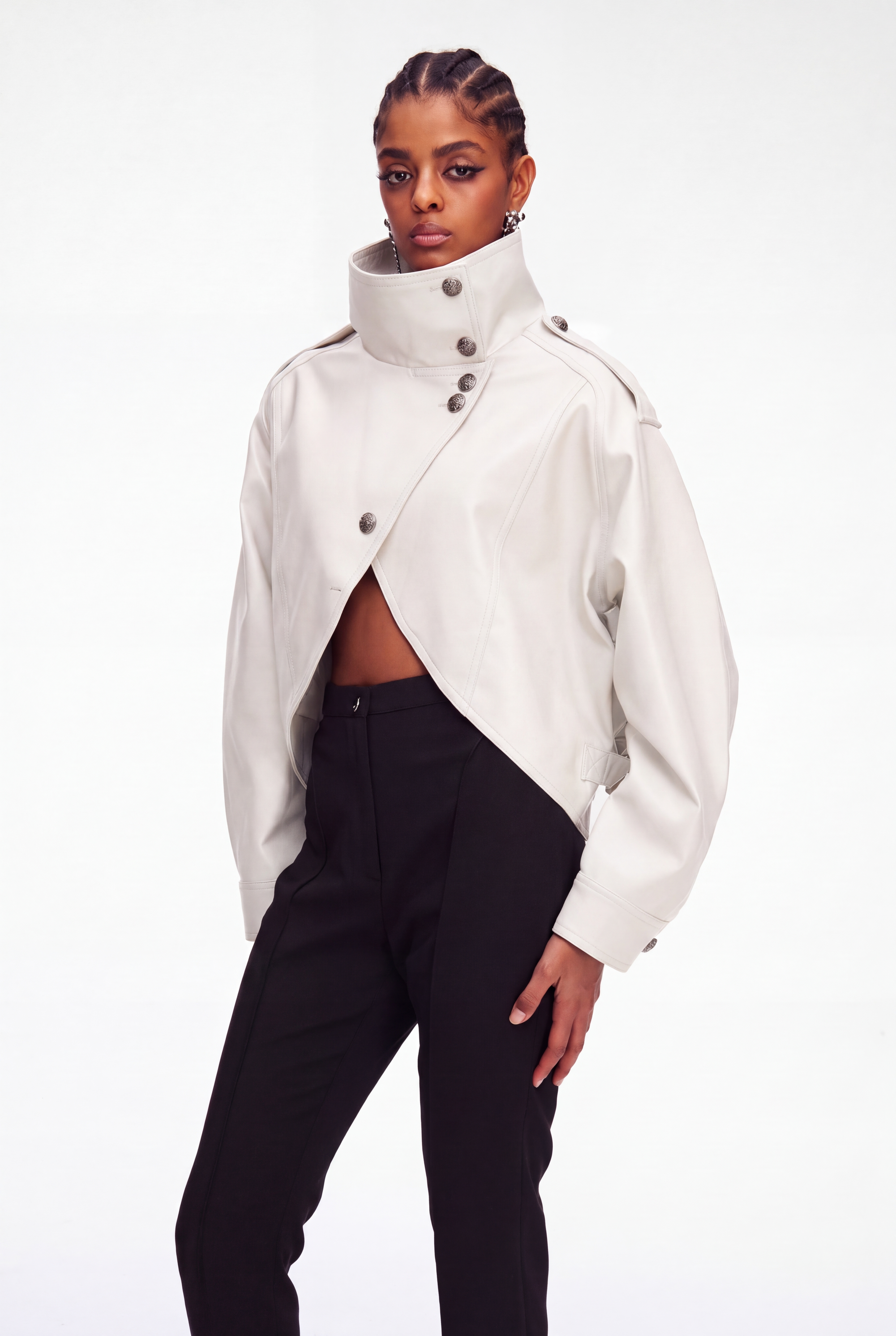 Magdalen Crop Leather Jacket In White