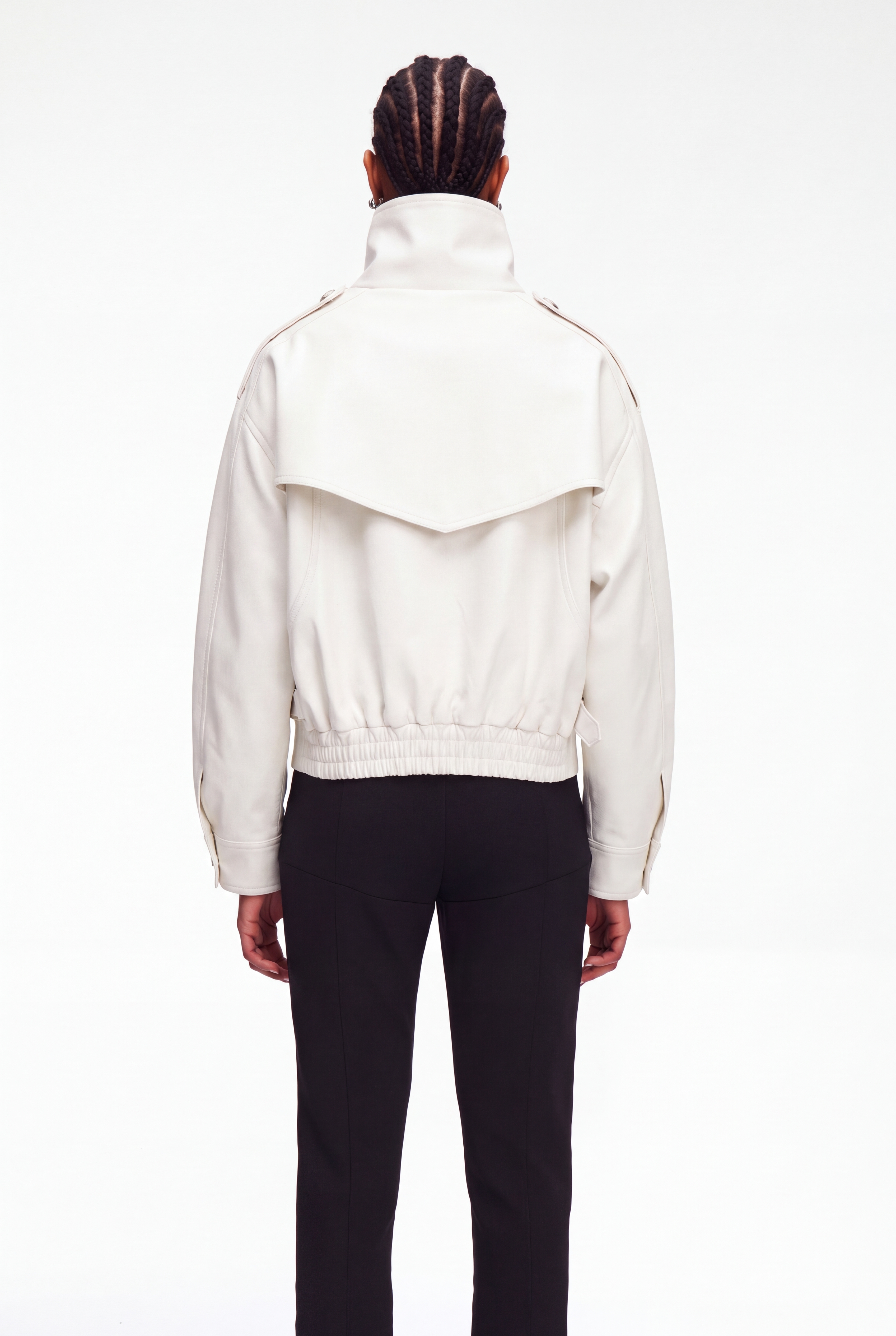 Magdalen Crop Leather Jacket In White
