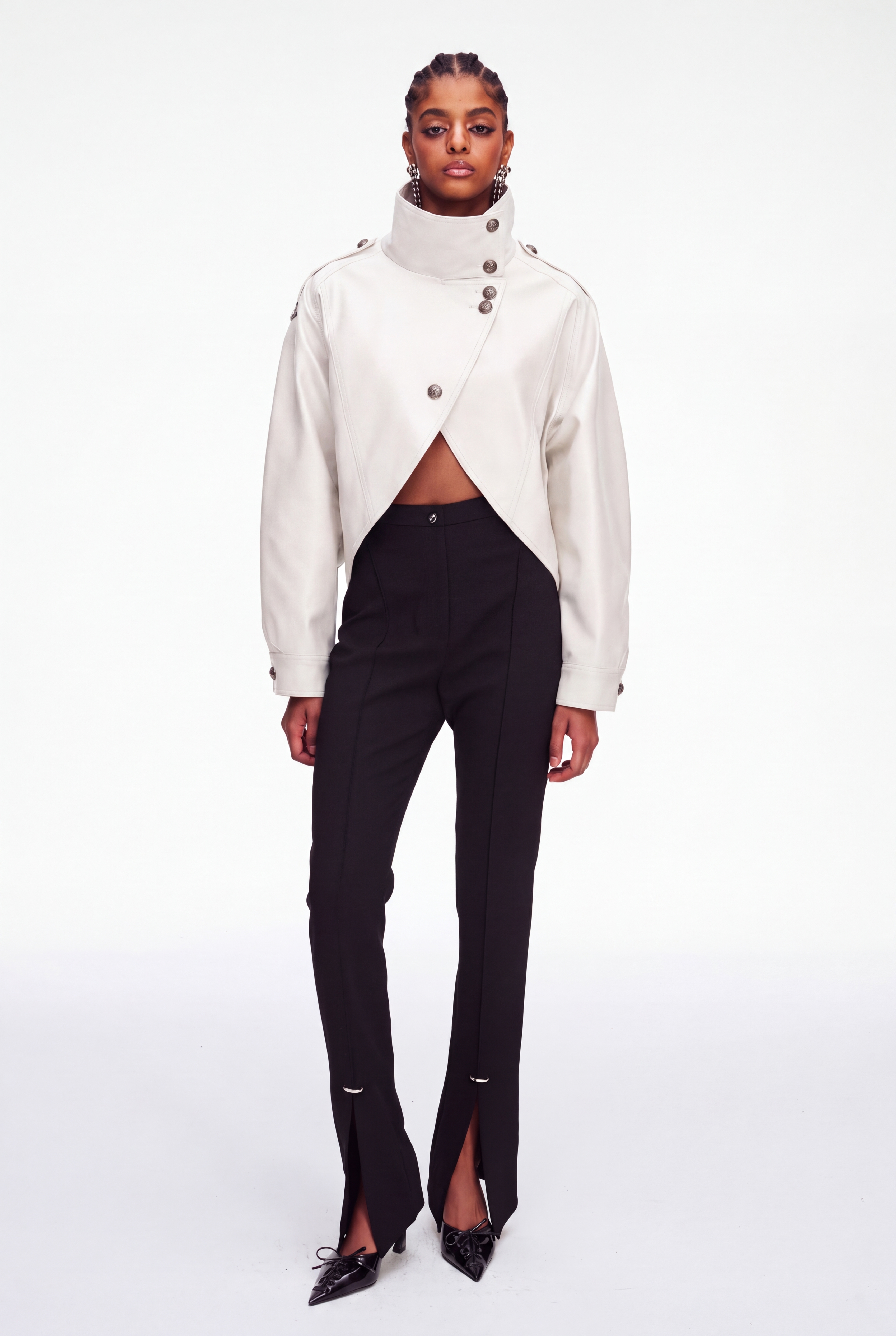 Magdalen Crop Leather Jacket In White