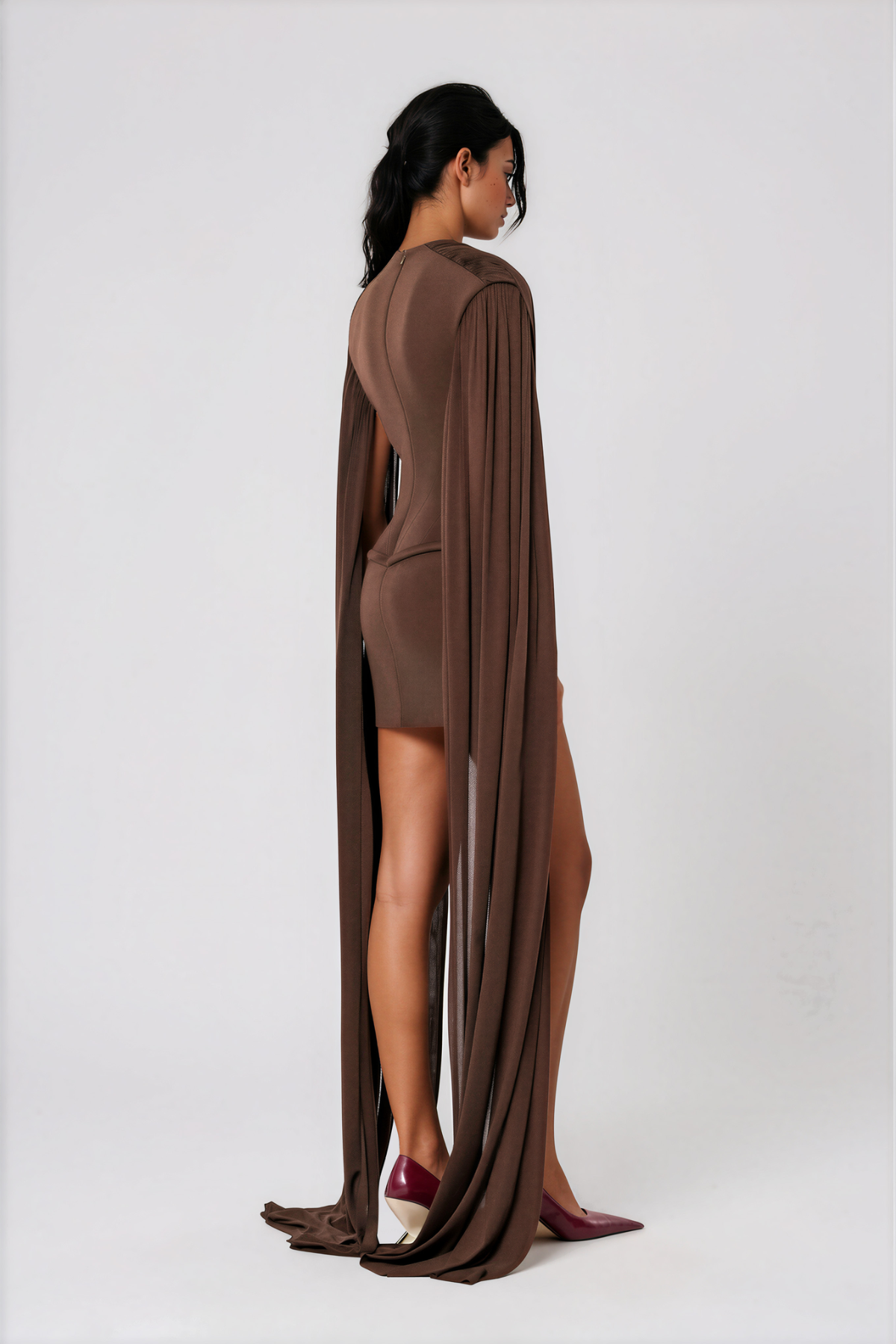 Magdolna Cape Sleeve Ruch Mini Dress