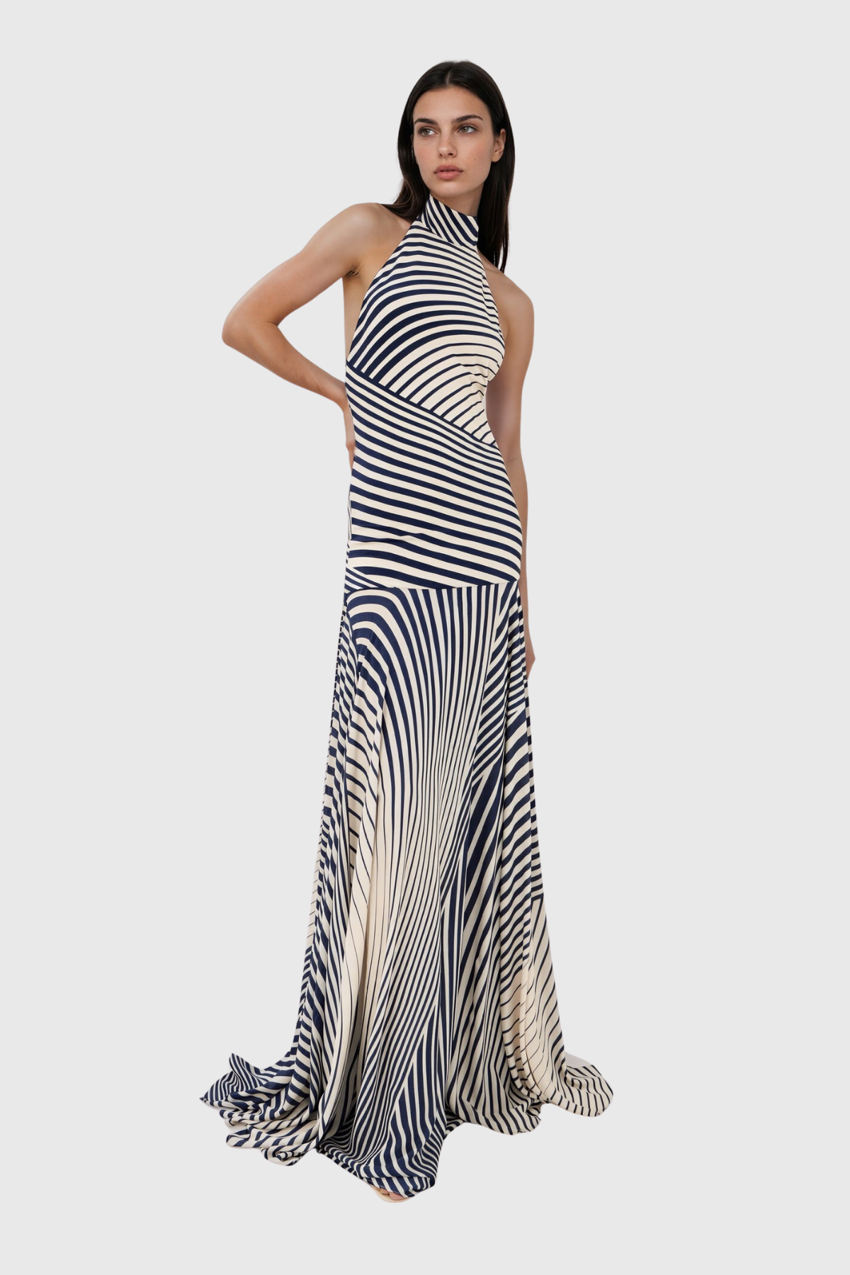 Magrite Halter Neck Stripe Maxi Dress