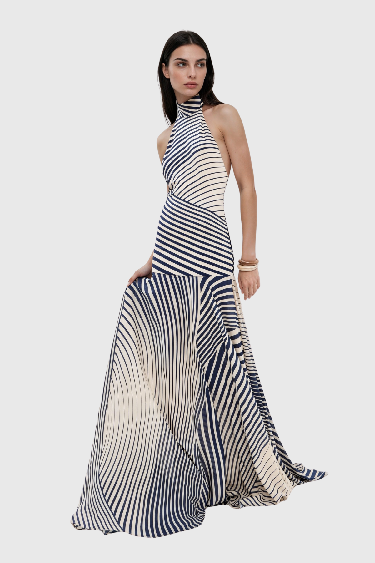 Magrite Halter Neck Stripe Maxi Dress