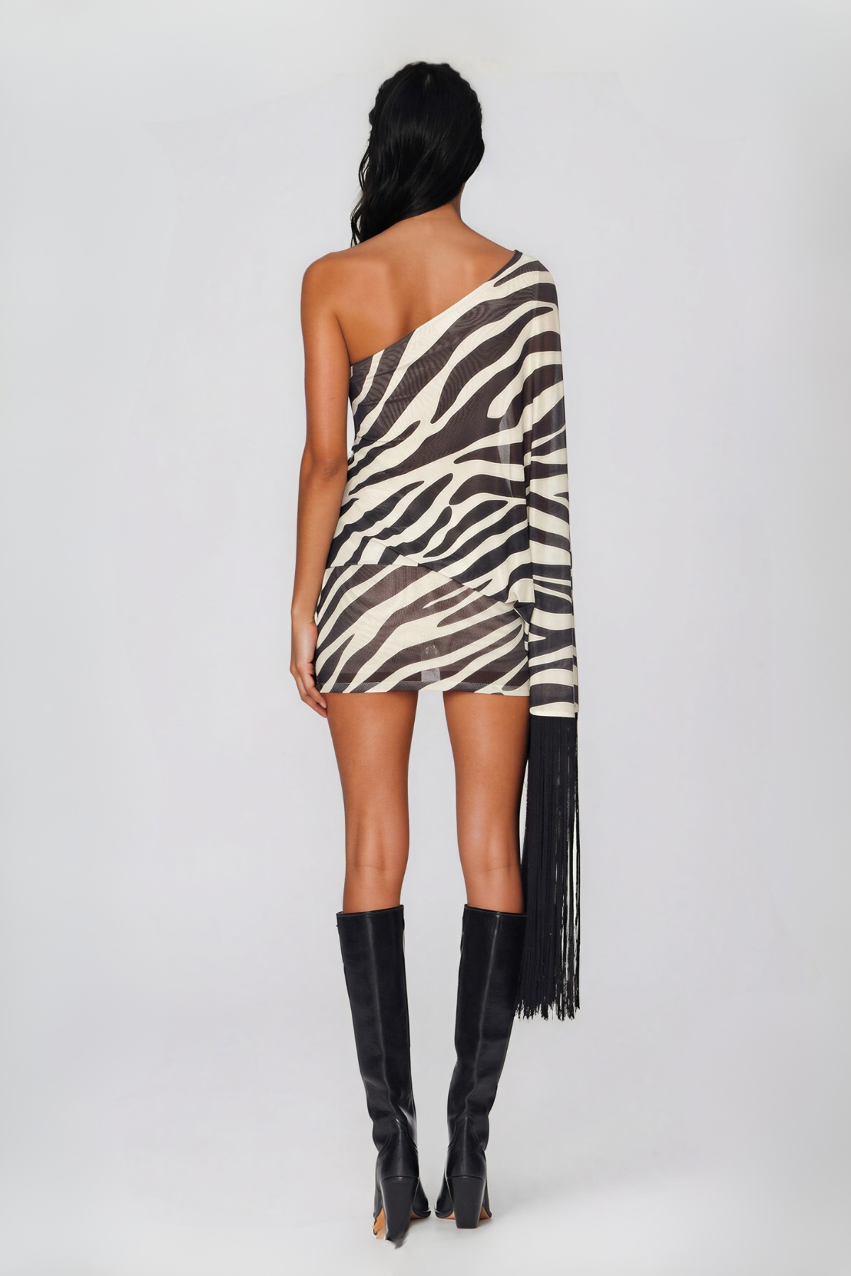 Mahadeva One Shoulder Fringe Mini Dress