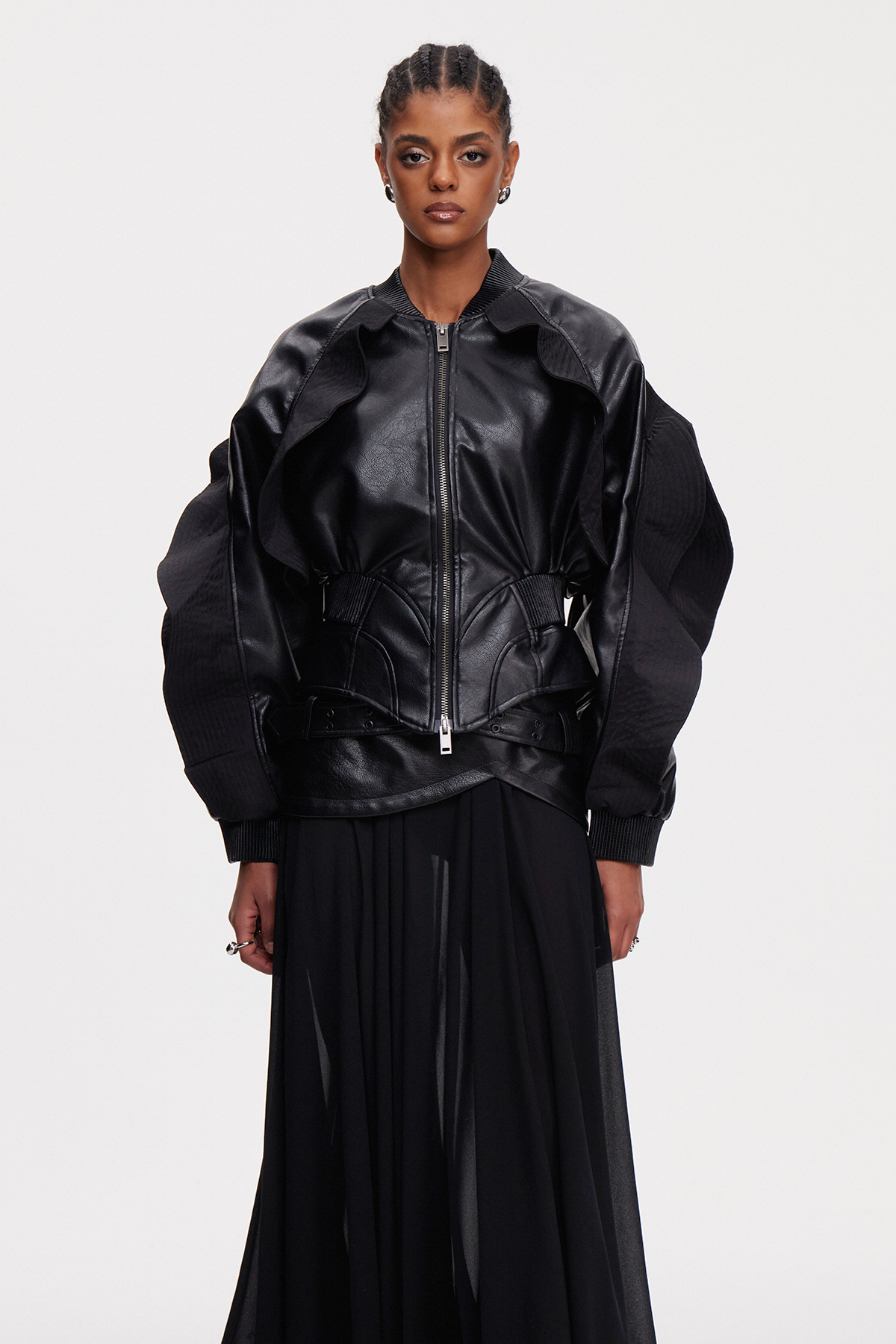 Mahalah Ruffle Leather Jacket In Black