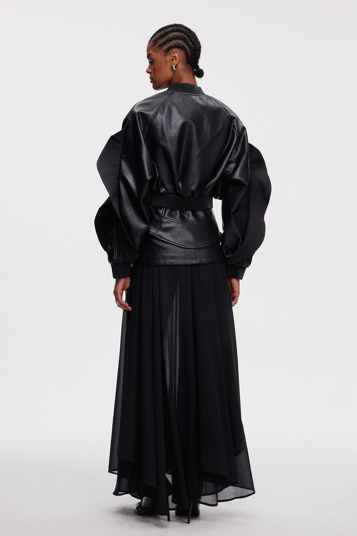 Mahalah Ruffle Leather Jacket In Black