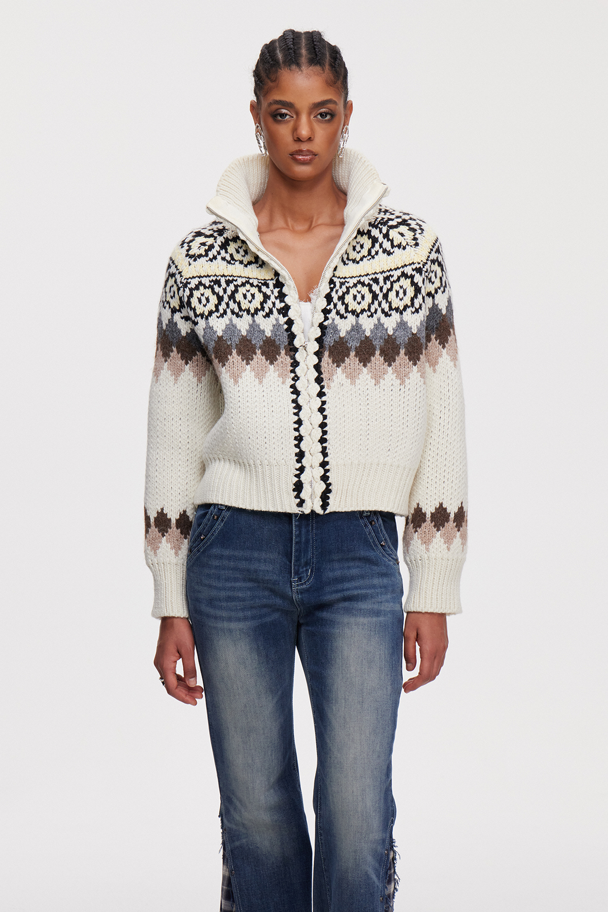 Mahatma Funnel Neck Knit Jacket