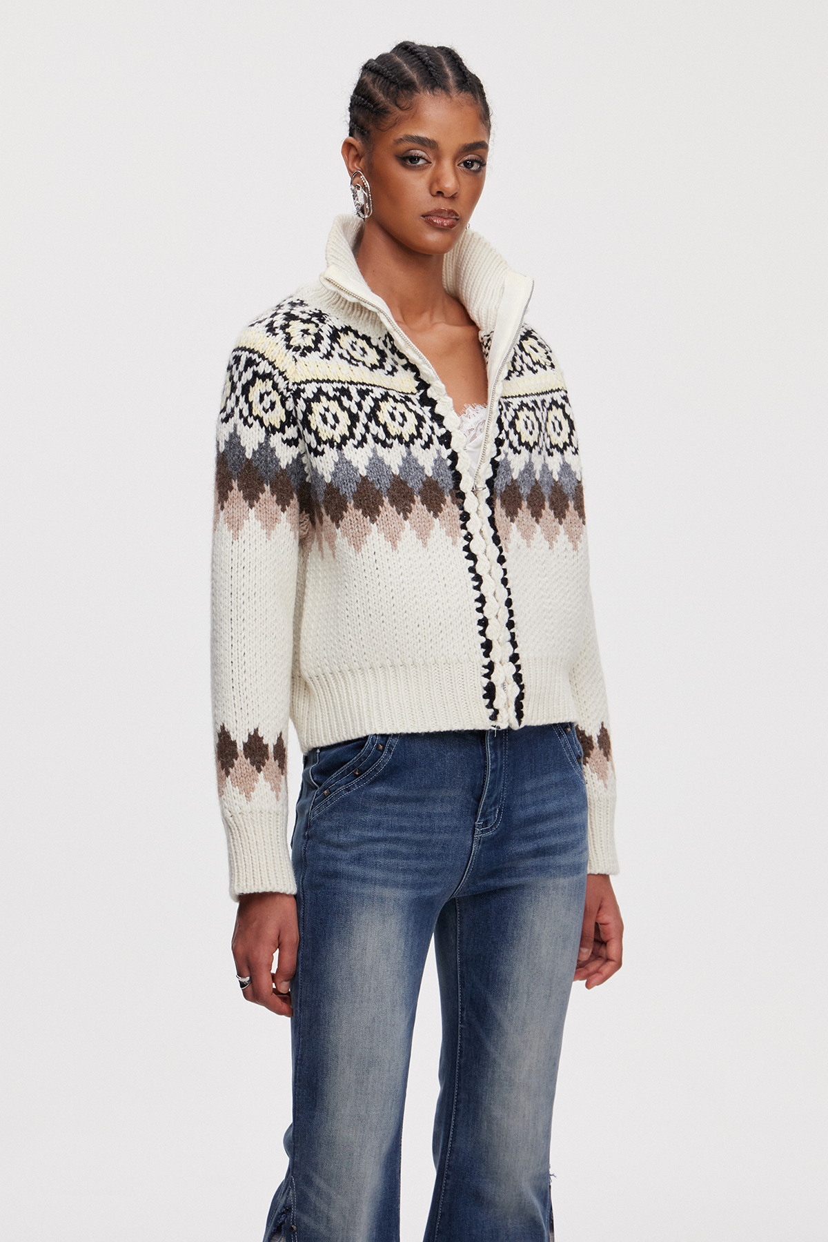 Mahatma Funnel Neck Knit Jacket