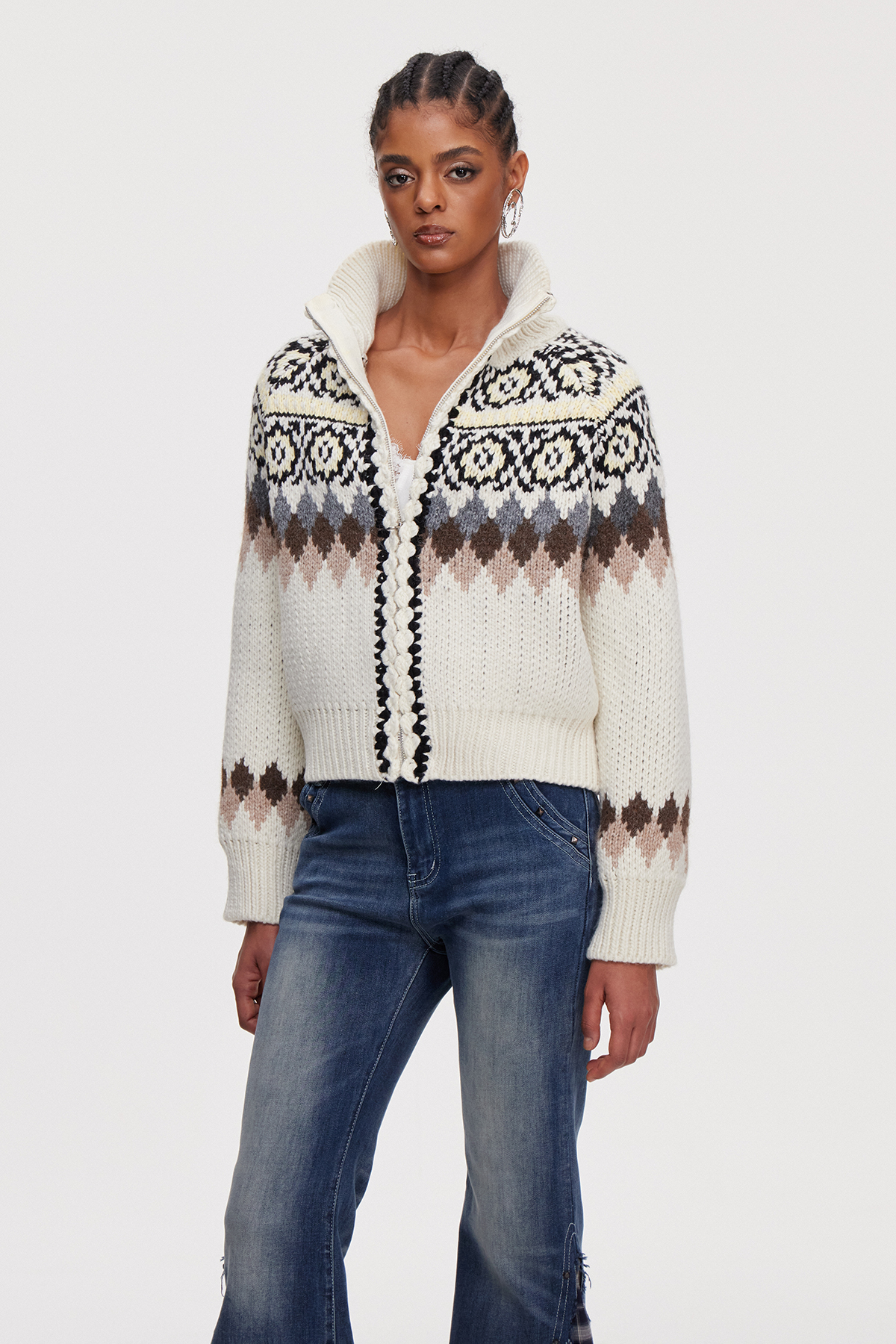 Mahatma Funnel Neck Knit Jacket