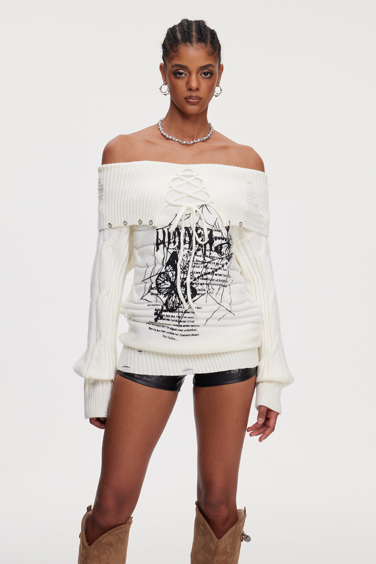 Mahavir Lace Up Knit Top