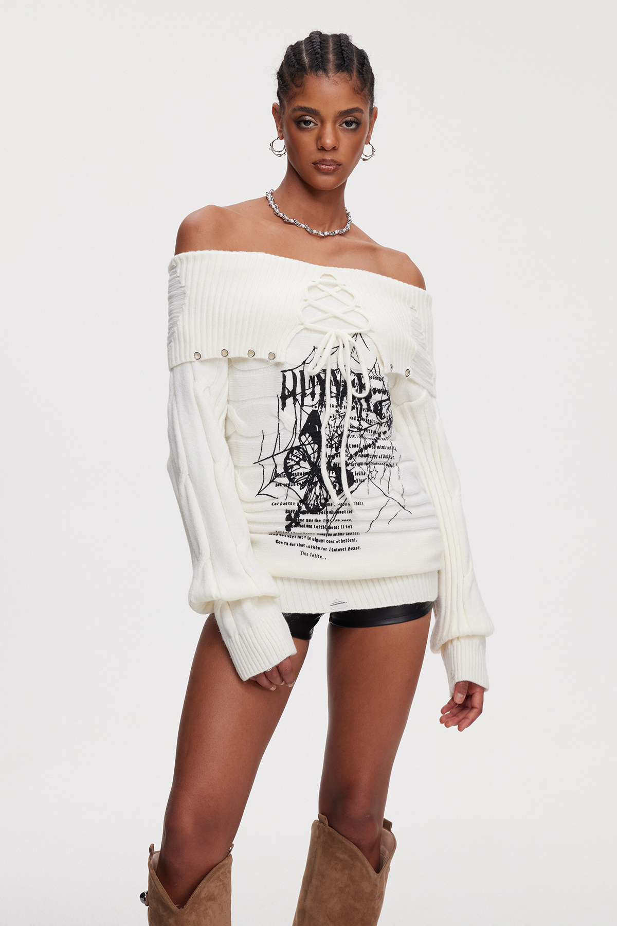 Mahavir Lace Up Knit Top