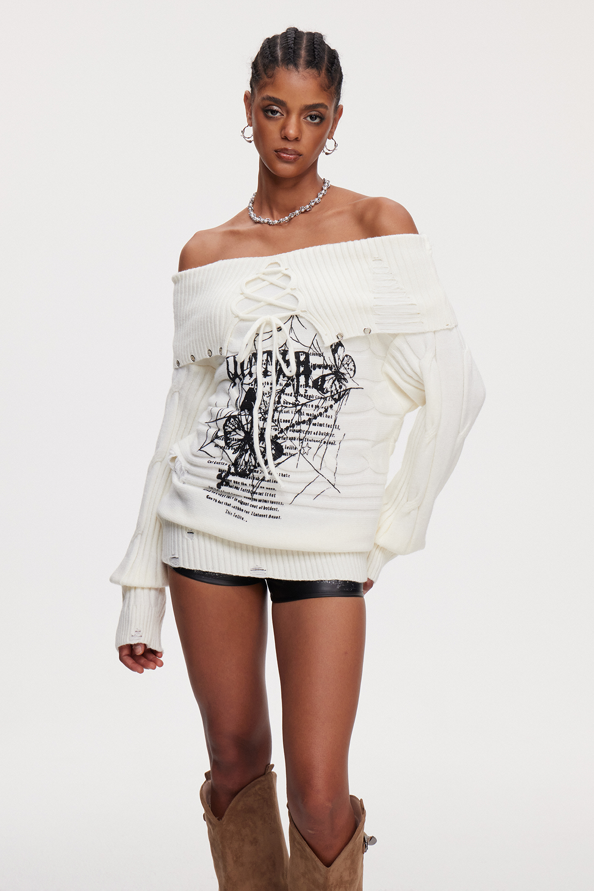 Mahavir Lace Up Knit Top