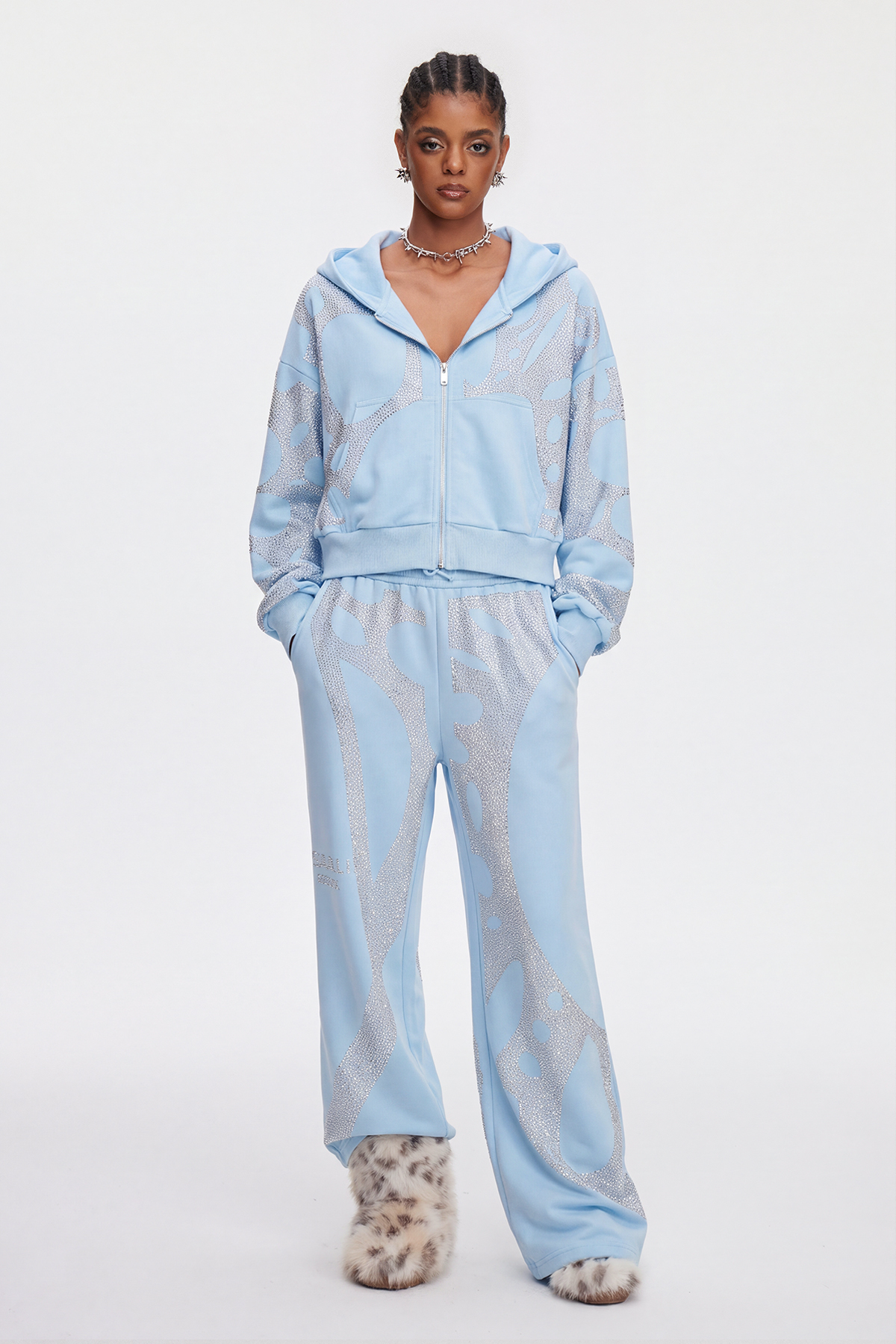 Mahendra Rhinestone Pants Set In Blue