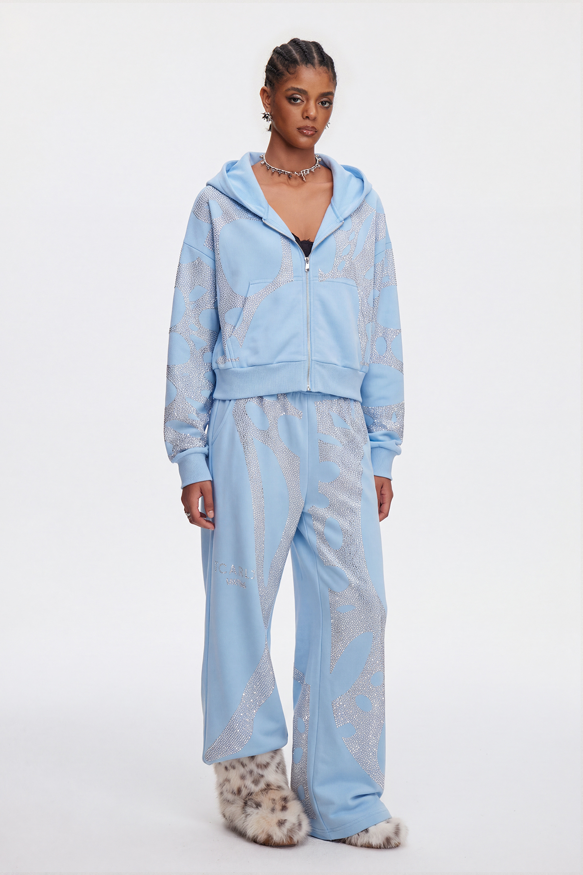 Mahendra Rhinestone Pants Set In Blue