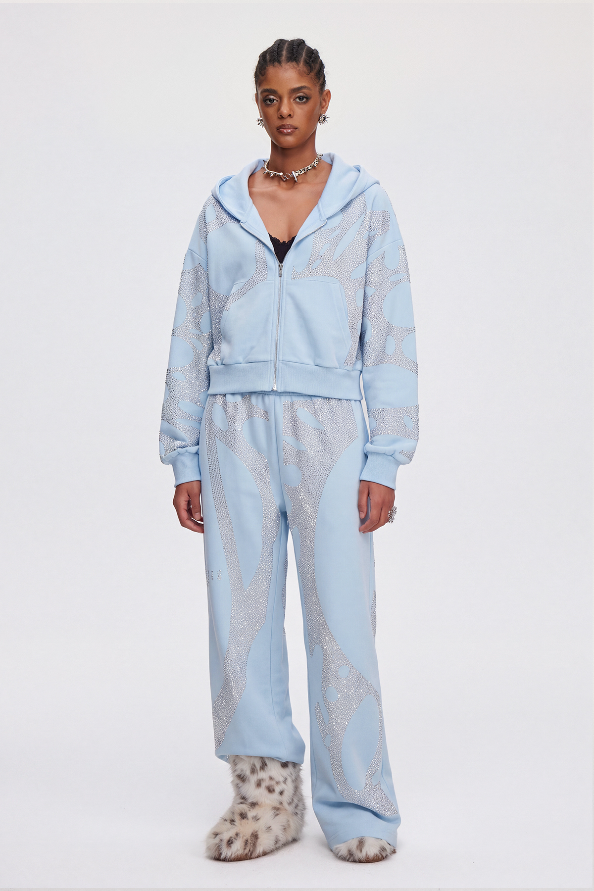 Mahendra Rhinestone Pants Set In Blue