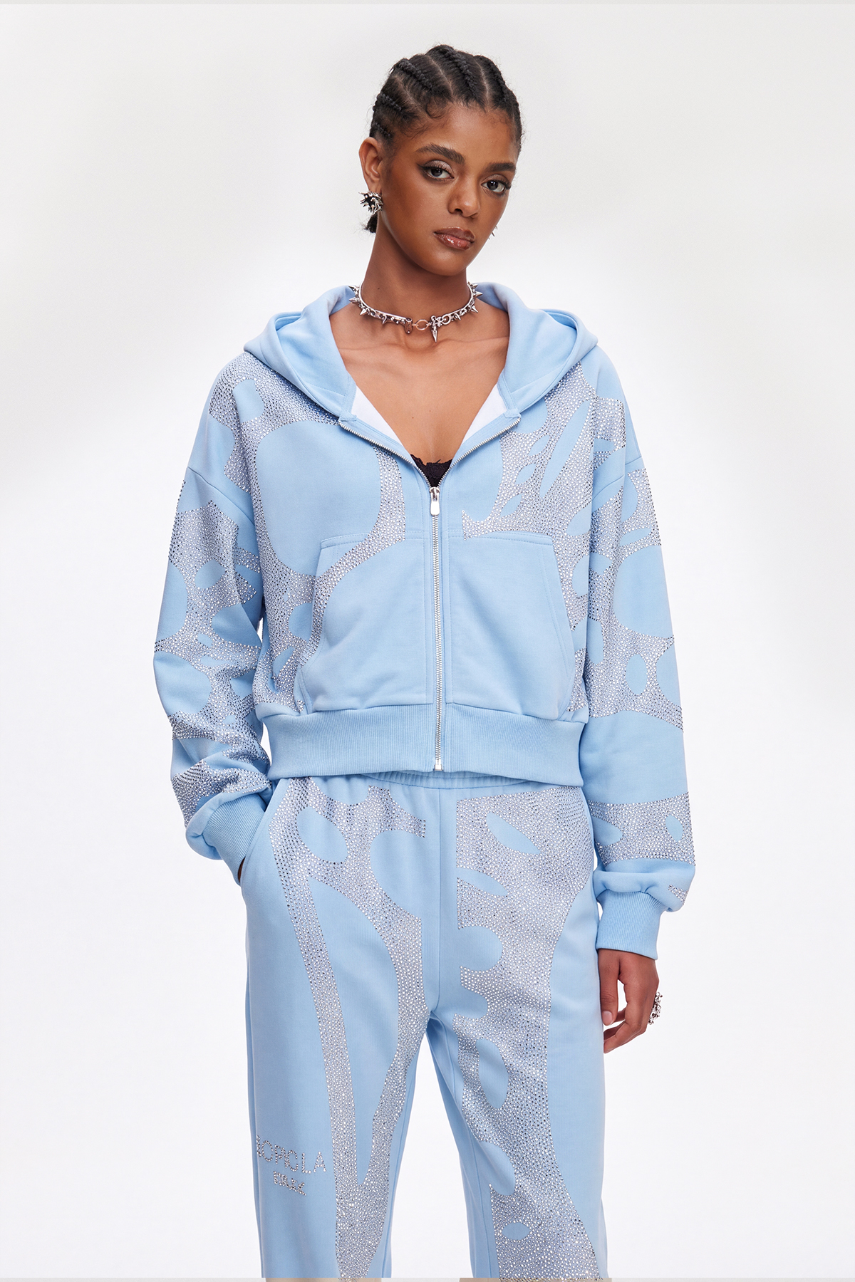 Mahendra Rhinestone Pants Set In Blue