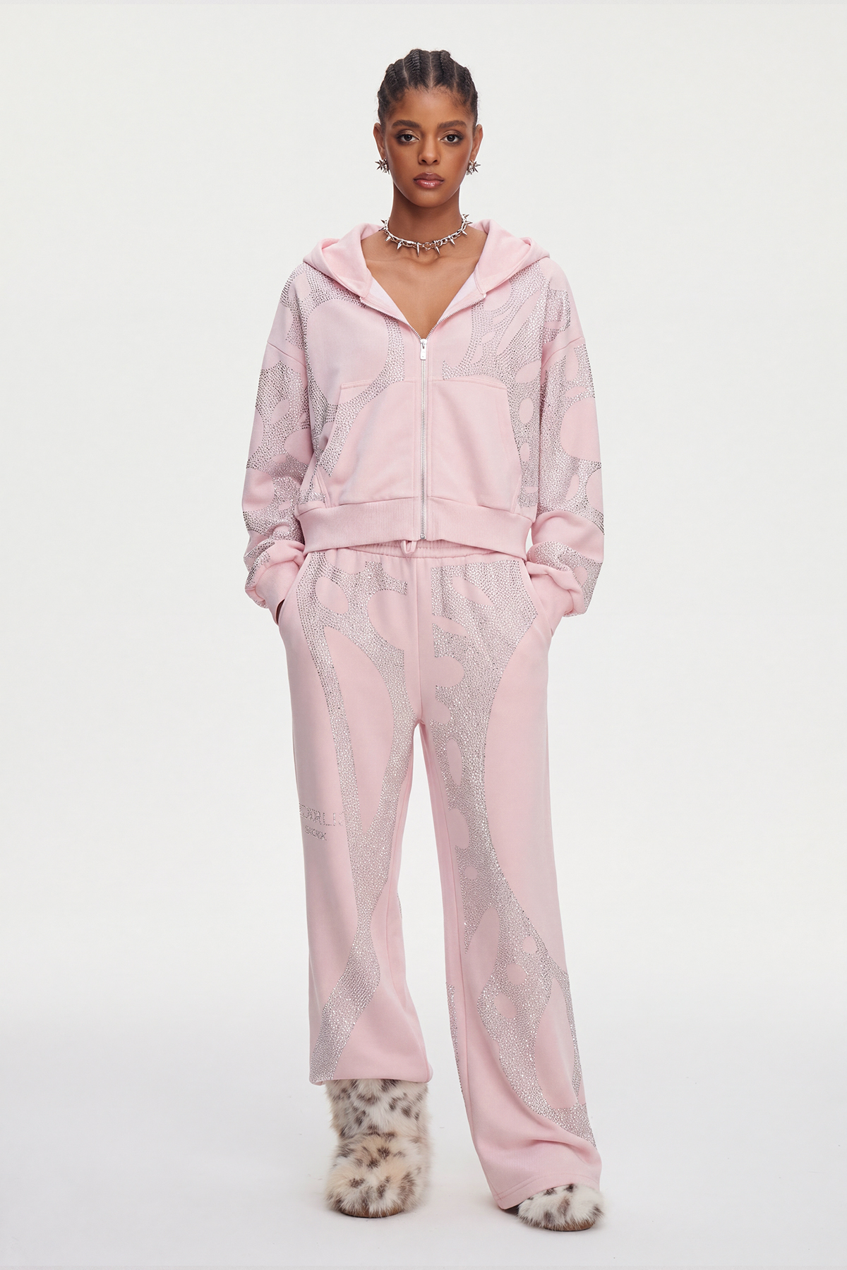Mahendra Rhinestone Pants Set In Pink