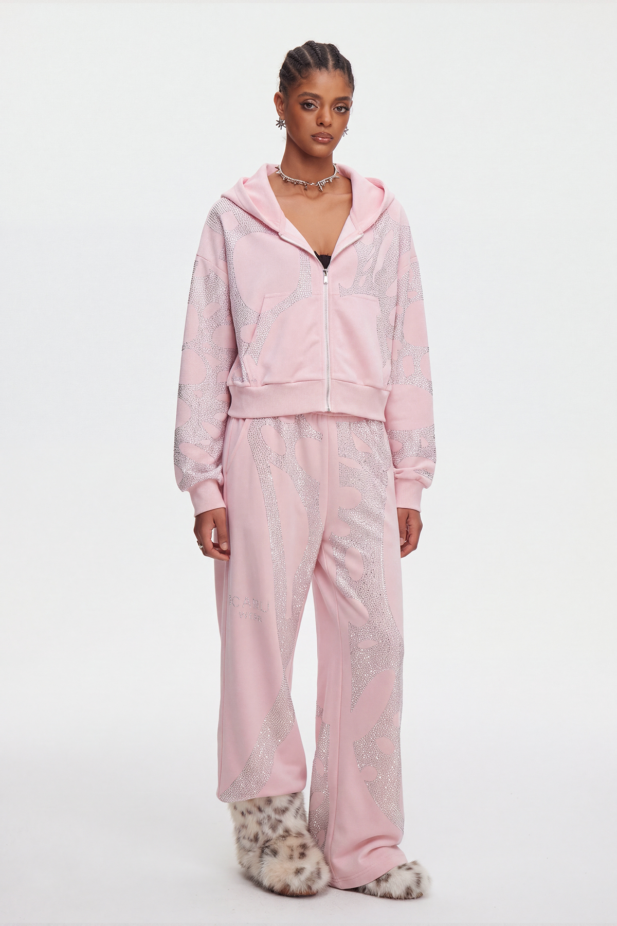 Mahendra Rhinestone Pants Set In Pink