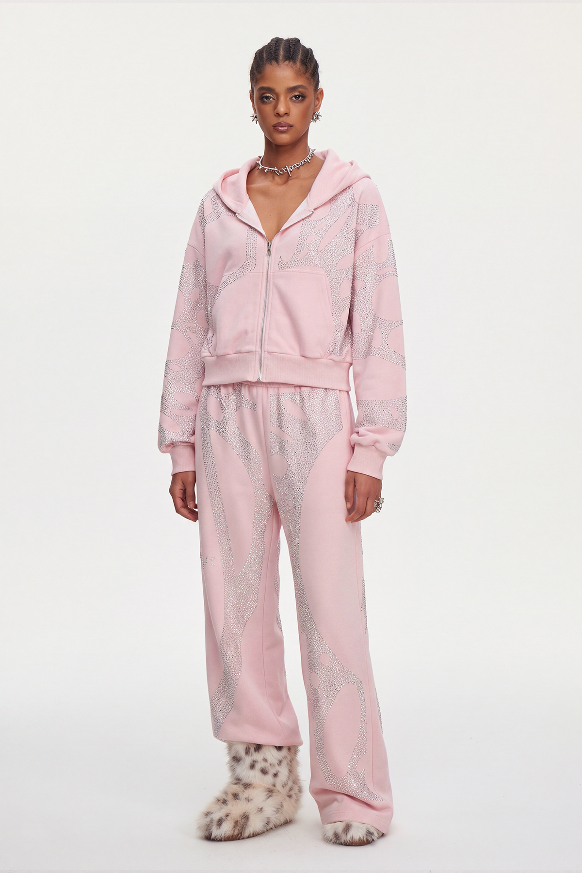 Mahendra Rhinestone Pants Set In Pink