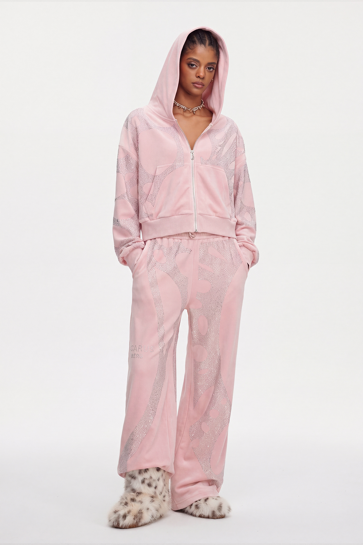 Mahendra Rhinestone Pants Set In Pink