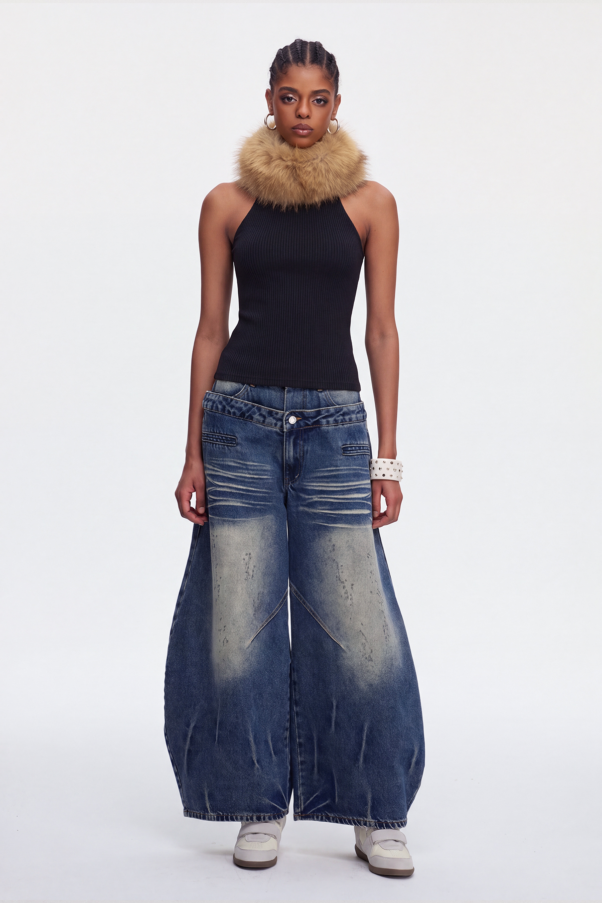 Mahir Sleeveless Faux Fur Top In Black
