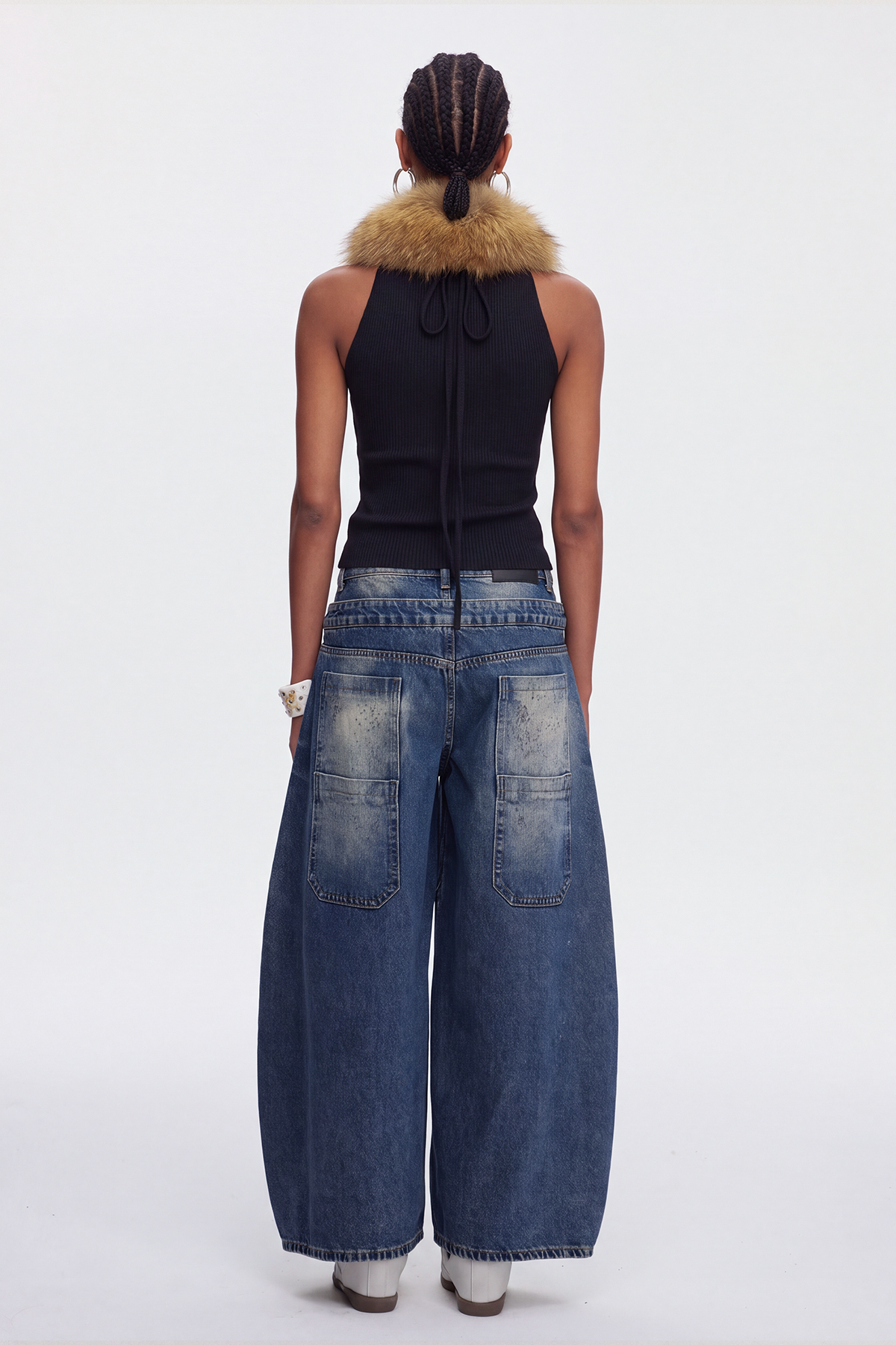 Mahir Sleeveless Faux Fur Top In Black